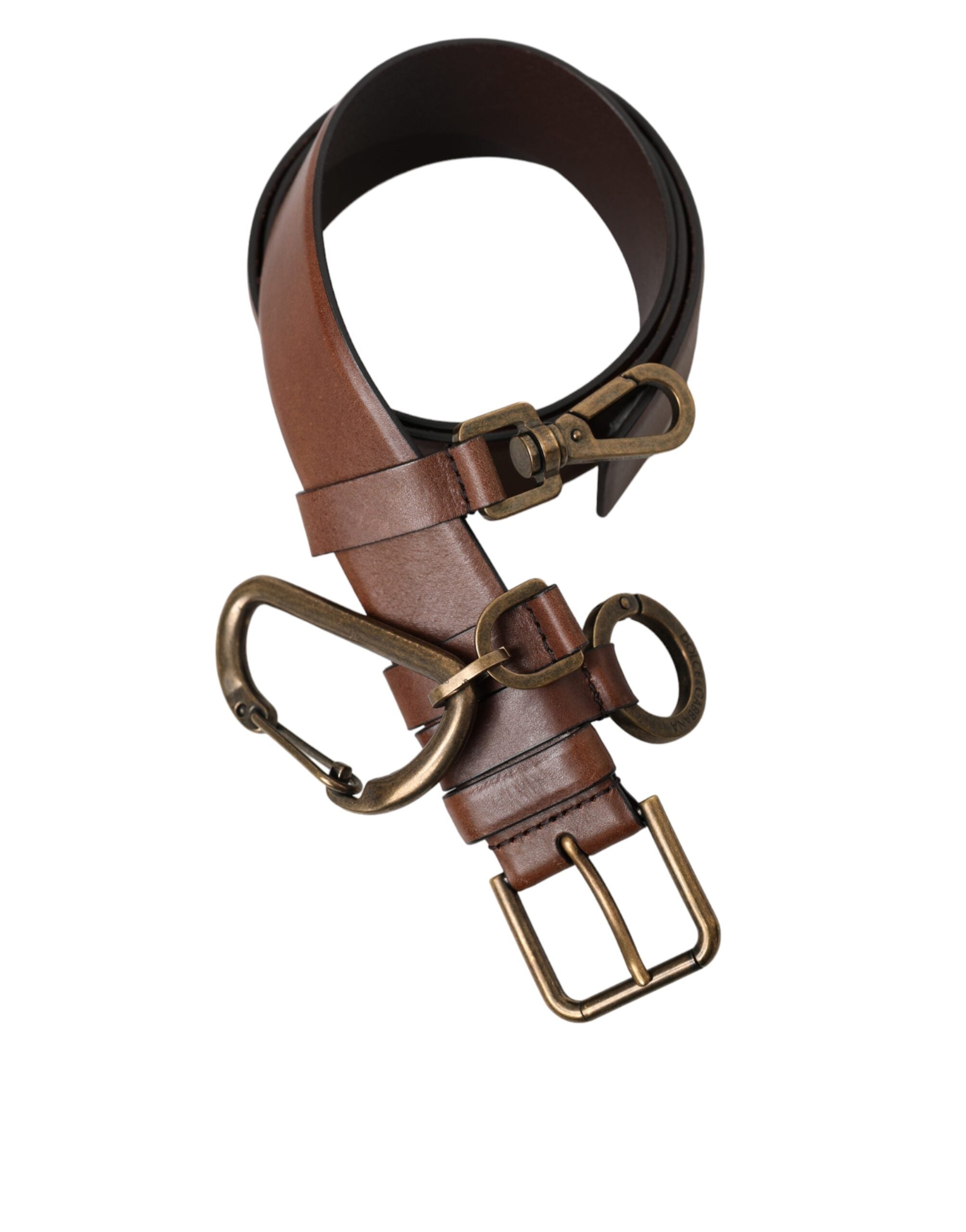 Cinturón Dolce & Gabbana de piel de becerro marrón con hebilla de metal dorado para hombre-2