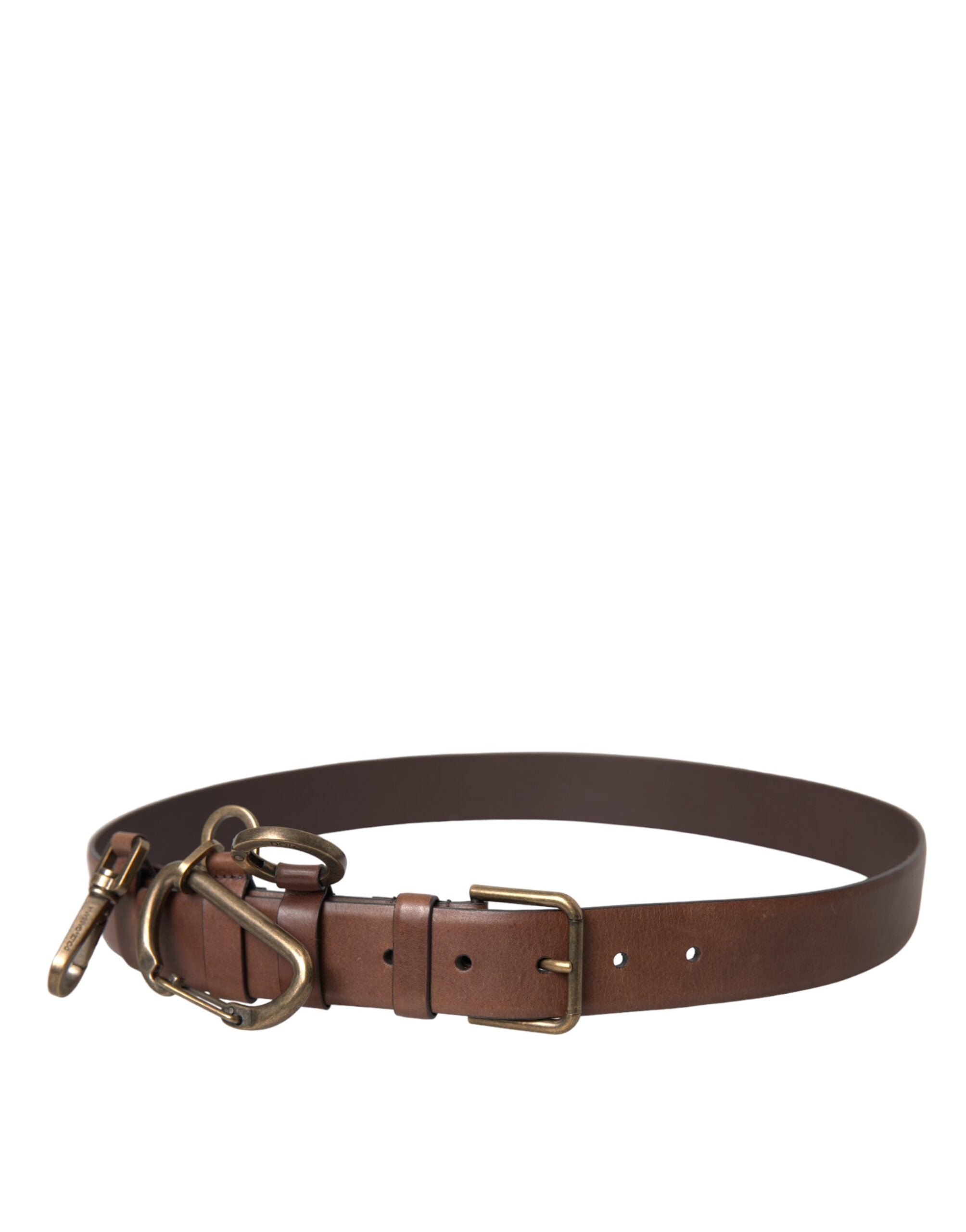 Cinturón Dolce & Gabbana de piel de becerro marrón con hebilla de metal dorado para hombre-3