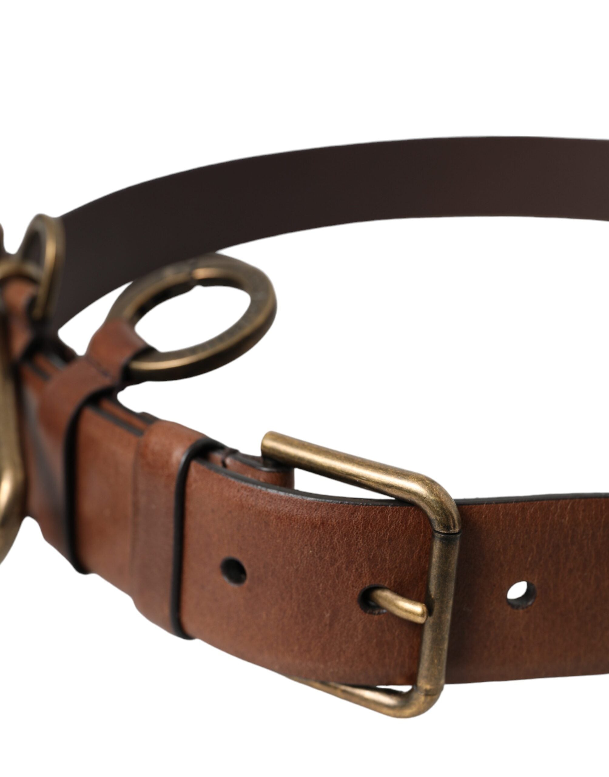 Cinturón Dolce & Gabbana de piel de becerro marrón con hebilla de metal dorado para hombre-4