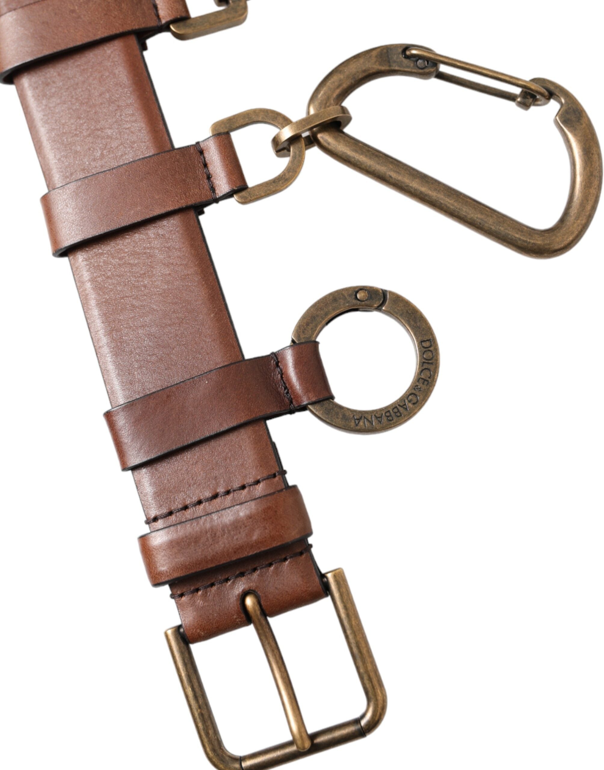 Cinturón Dolce & Gabbana de piel de becerro marrón con hebilla de metal dorado para hombre-5