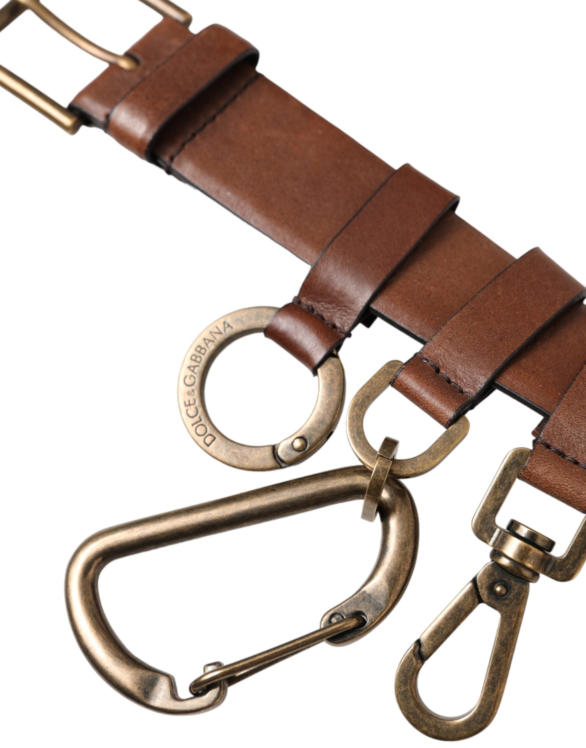 Cinturón Dolce & Gabbana de piel de becerro marrón con hebilla de metal dorado para hombre-6