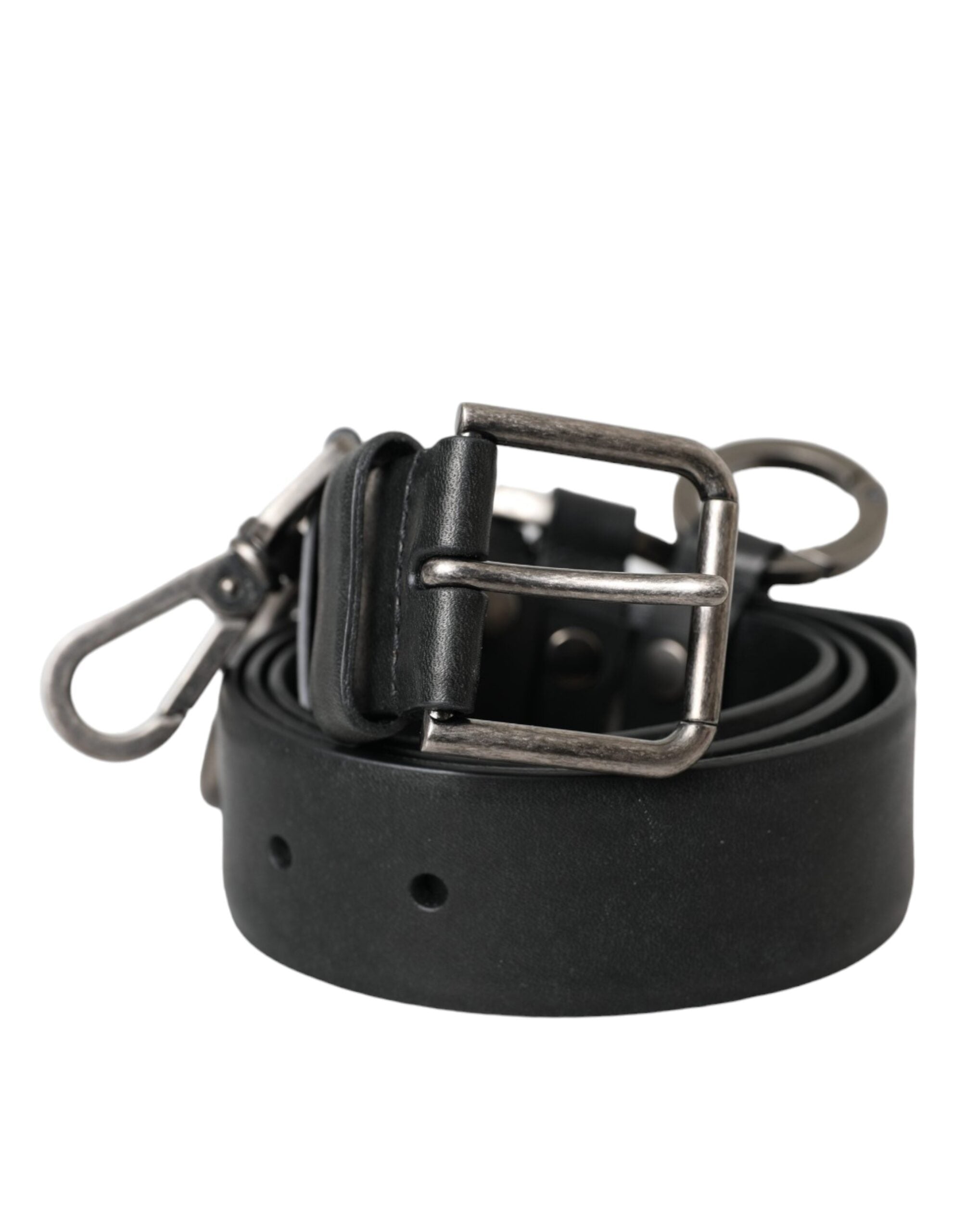 Dolce & Gabbana Black Calfskin Leather Silver Metal Buckle Belt-1