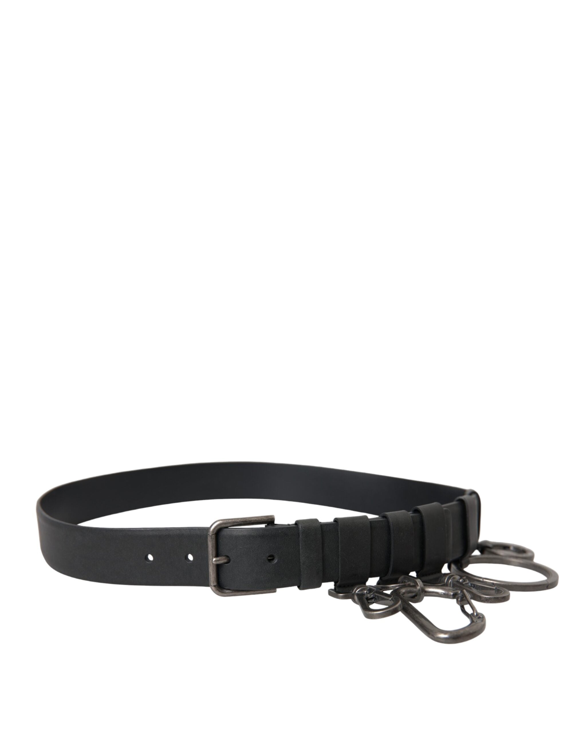 Dolce & Gabbana Black Calfskin Leather Silver Metal Buckle Belt-2
