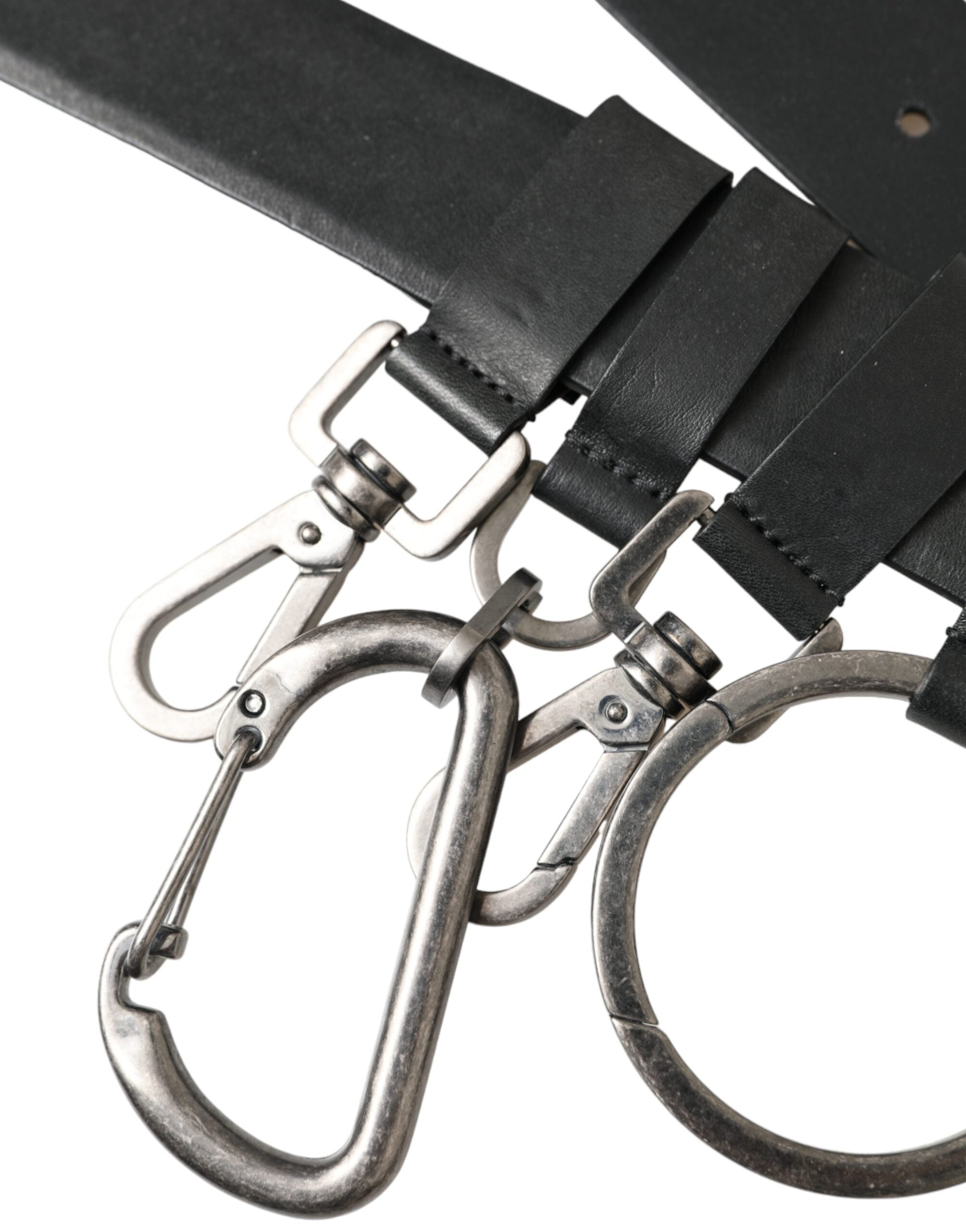 Dolce & Gabbana Black Calfskin Leather Silver Metal Buckle Belt-4
