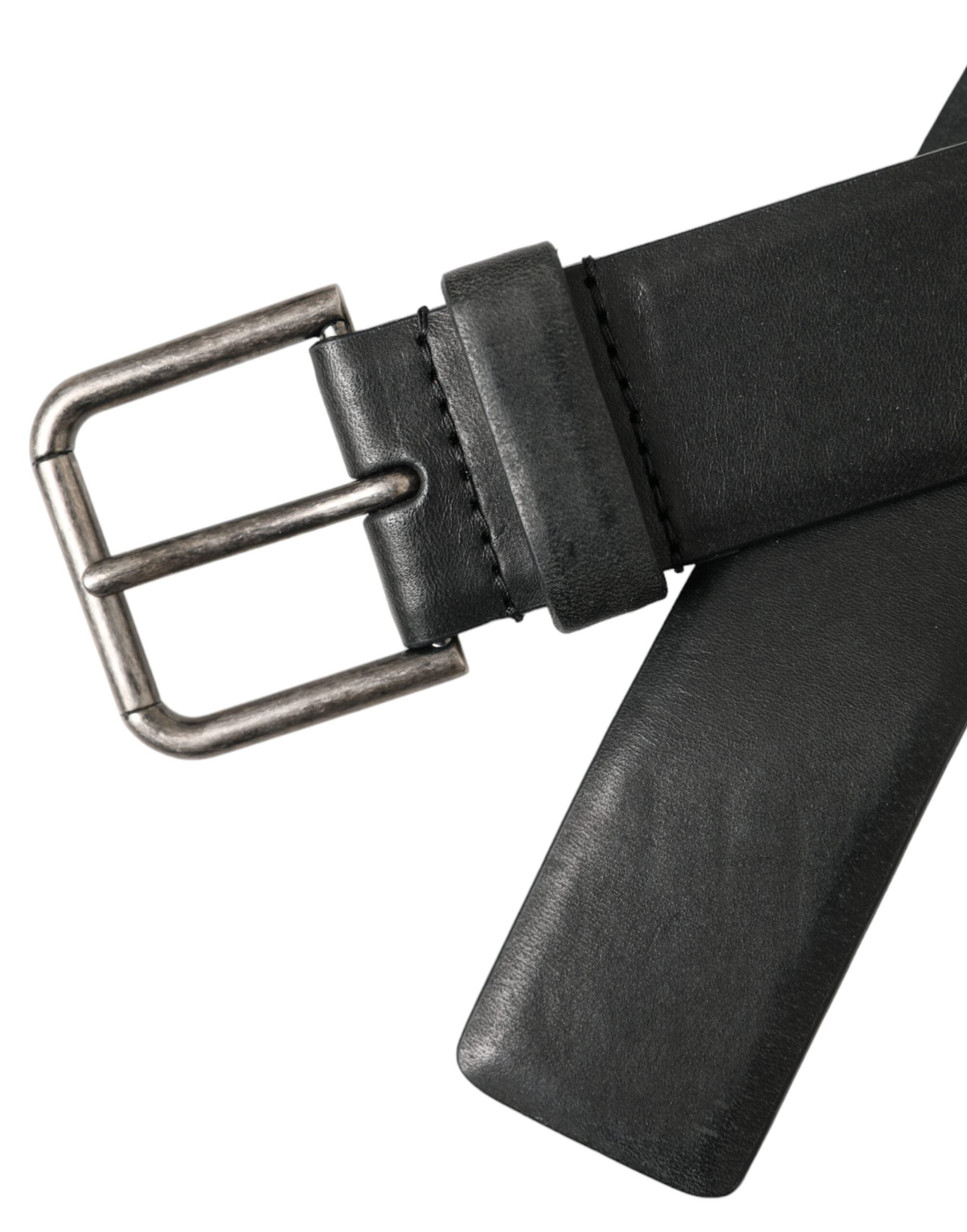 Dolce & Gabbana Black Calfskin Leather Silver Metal Buckle Belt-5