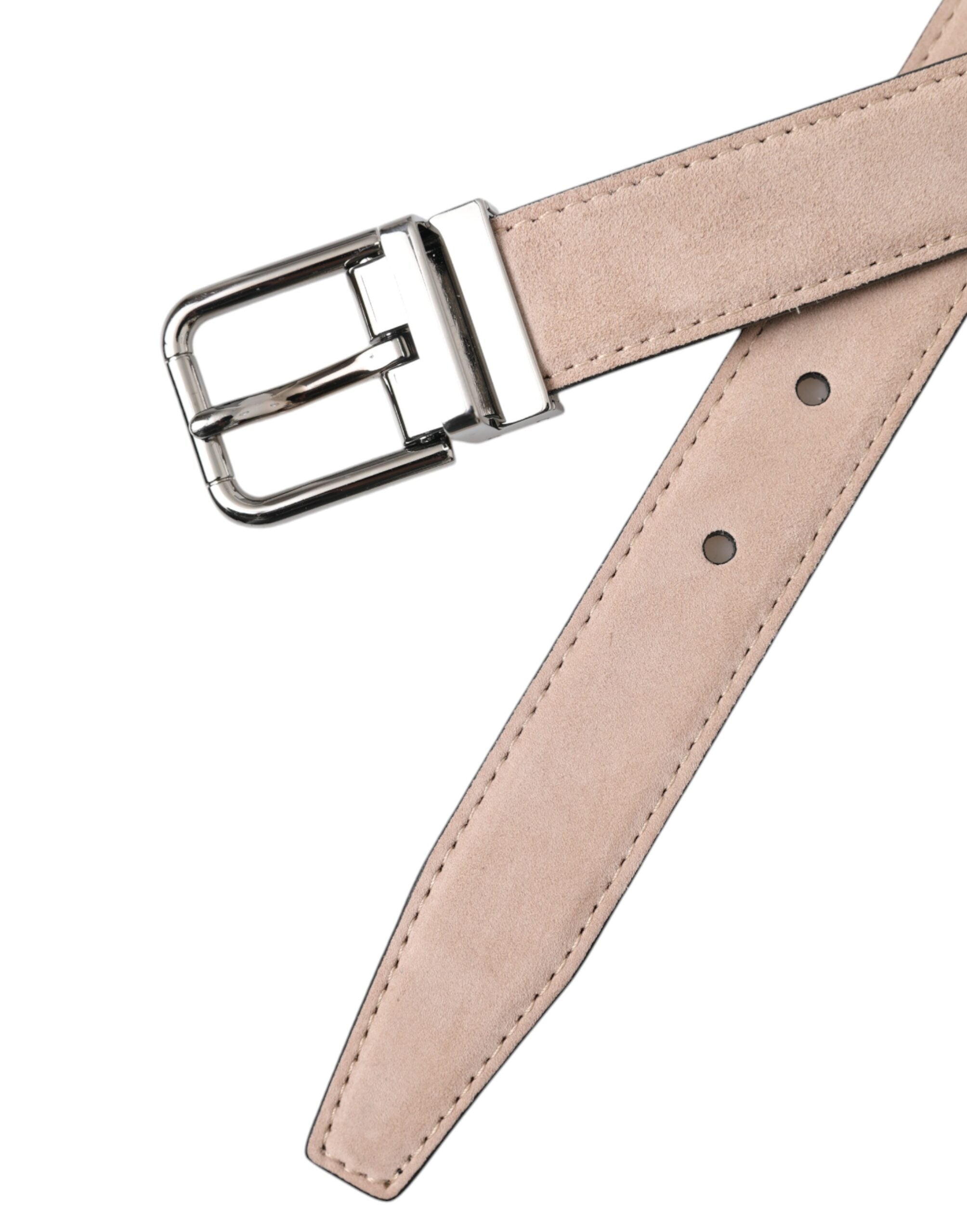 Cinturón de piel de ante beige con hebilla plateada de Dolce & Gabbana para hombre-6