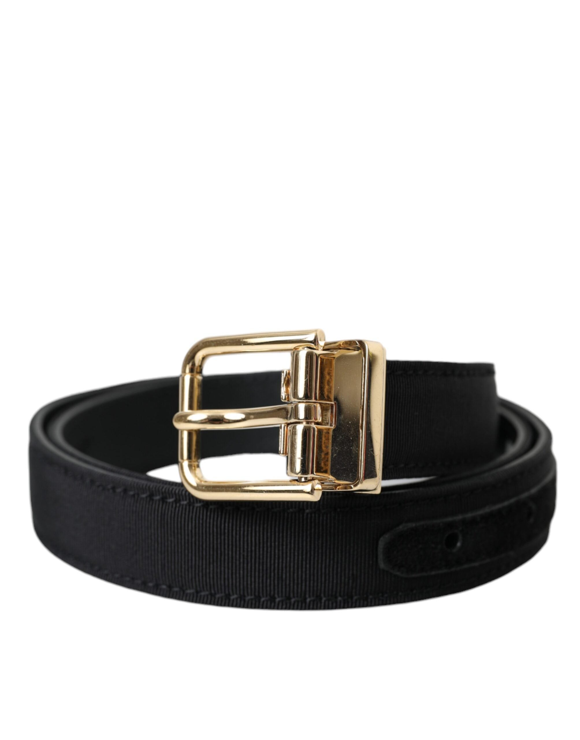 Dolce & Gabbana Black Gros Grain Gold Metal Buckle Belt Men's-1