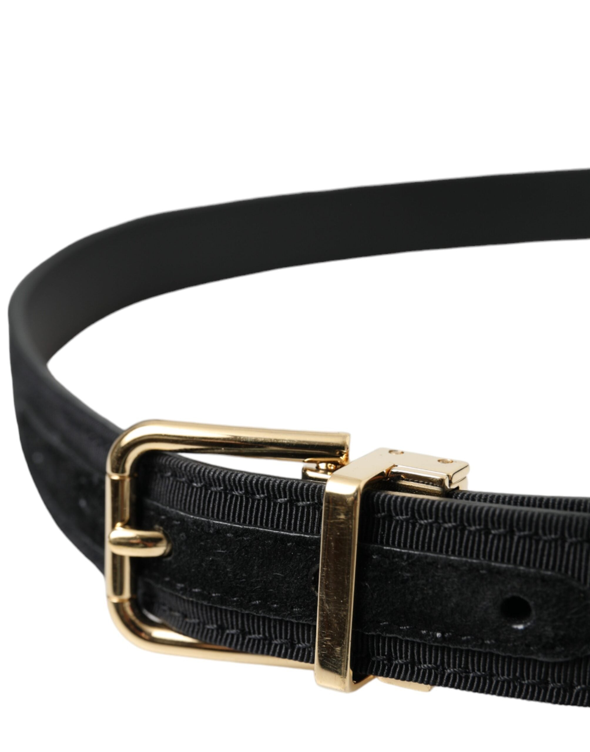 Dolce & Gabbana Black Gros Grain Gold Metal Buckle Belt Men's-3