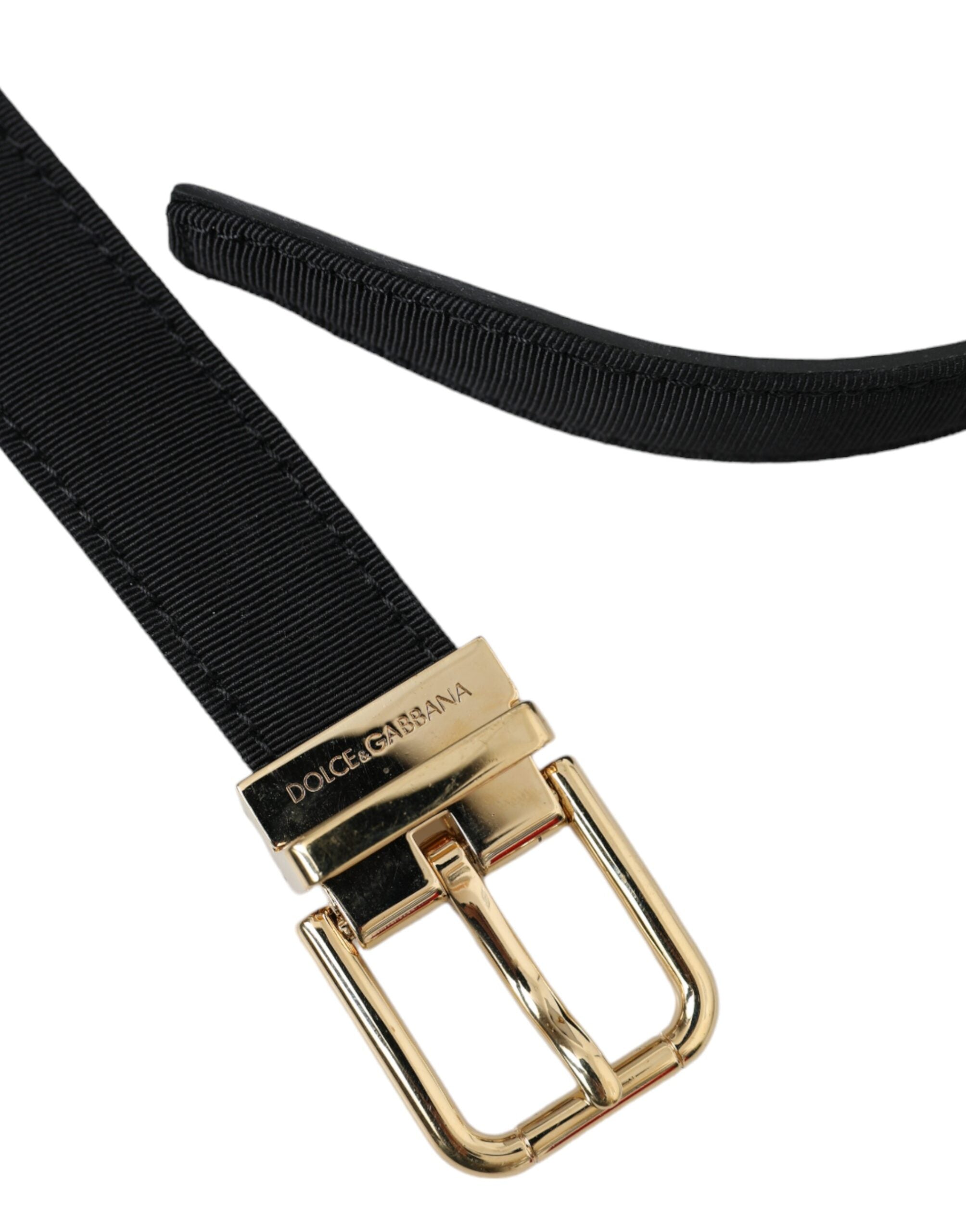 Dolce & Gabbana Black Gros Grain Gold Metal Buckle Belt Men's-4