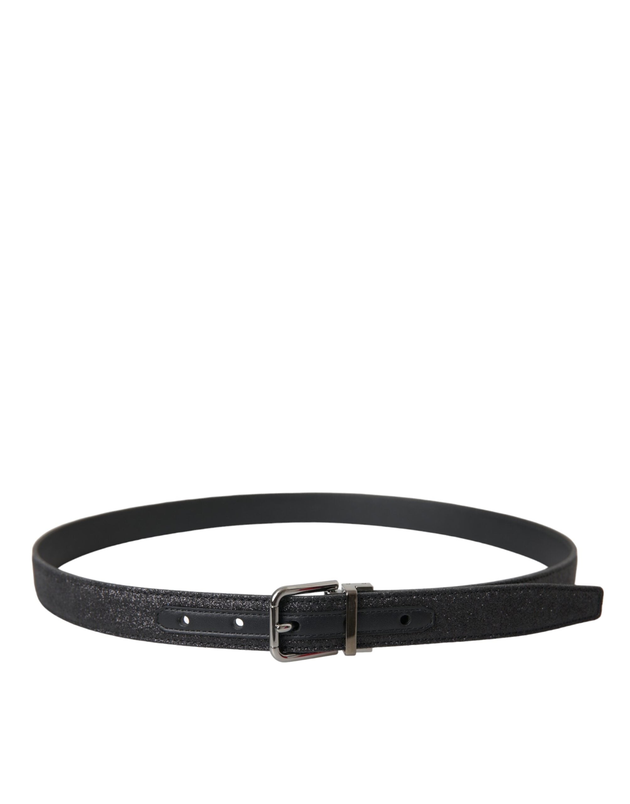 Dolce & Gabbana Black Glitter Leather Belt with Silver Buckle-2