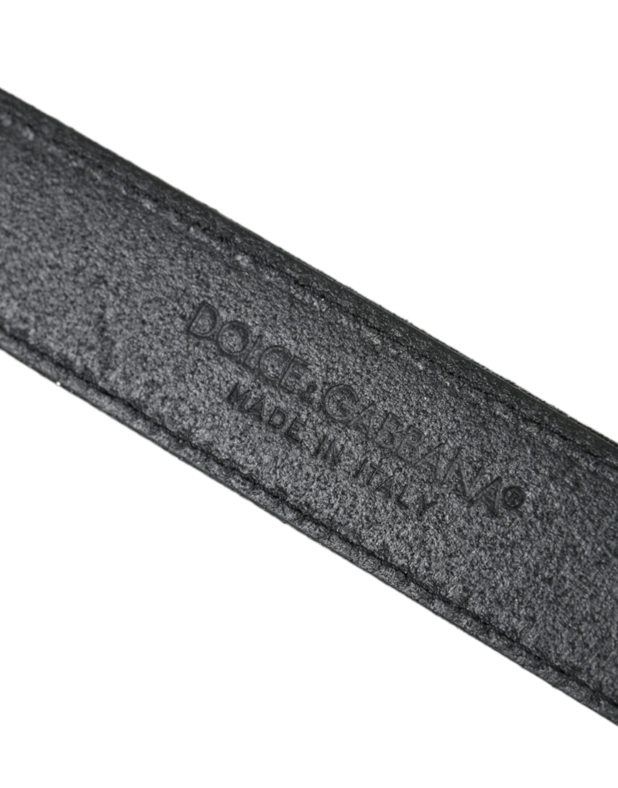 Dolce & Gabbana Black Glitter Leather Belt with Silver Buckle-4