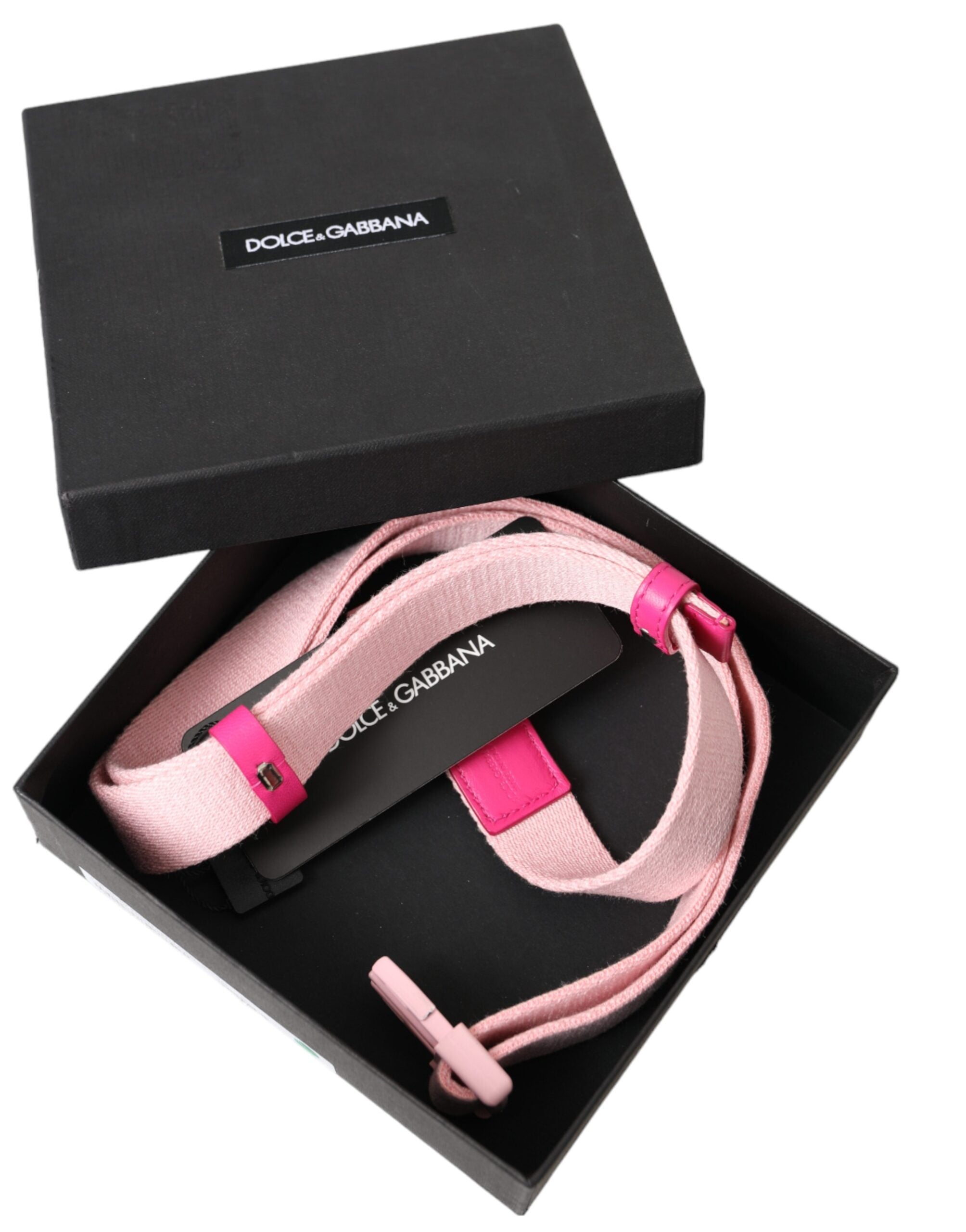 Dolce & Gabbana Pink Canvas Stretch Plastic Buckle Women's Belt-6