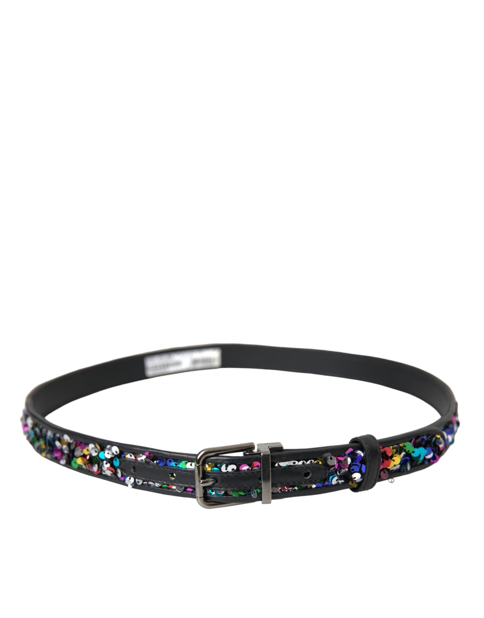 Dolce & Gabbana Black Sequin Belt with Silver Metal Buckle for Women-2