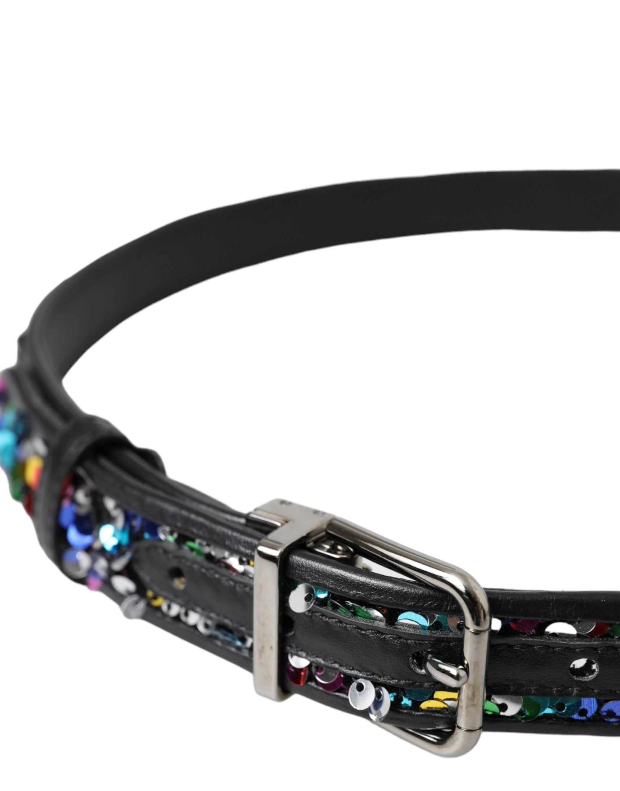 Dolce & Gabbana Black Sequin Belt with Silver Metal Buckle for Women-3