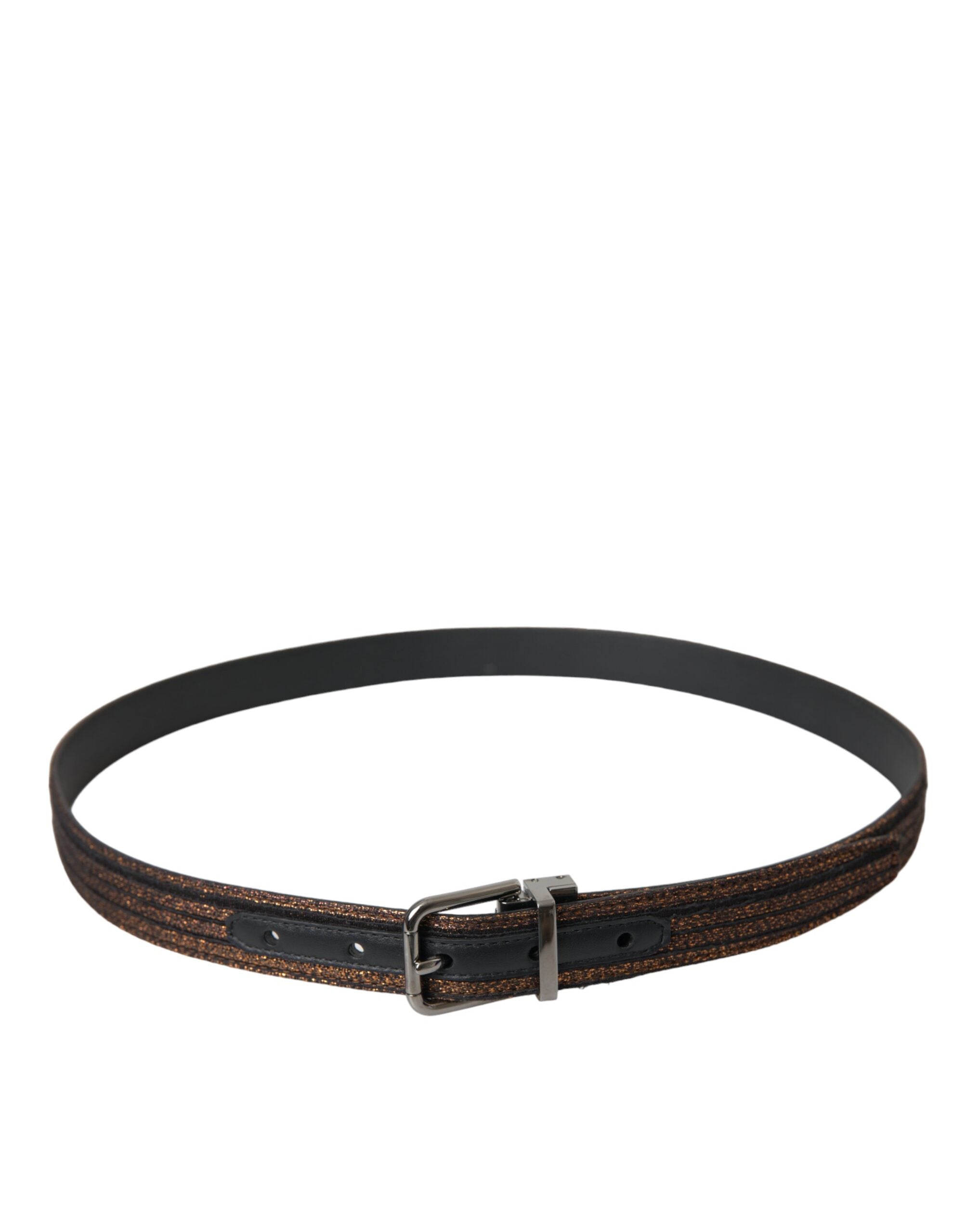 Cinturón de jacquard a rayas dorado de Dolce & Gabbana con hebilla de metal plateado-2