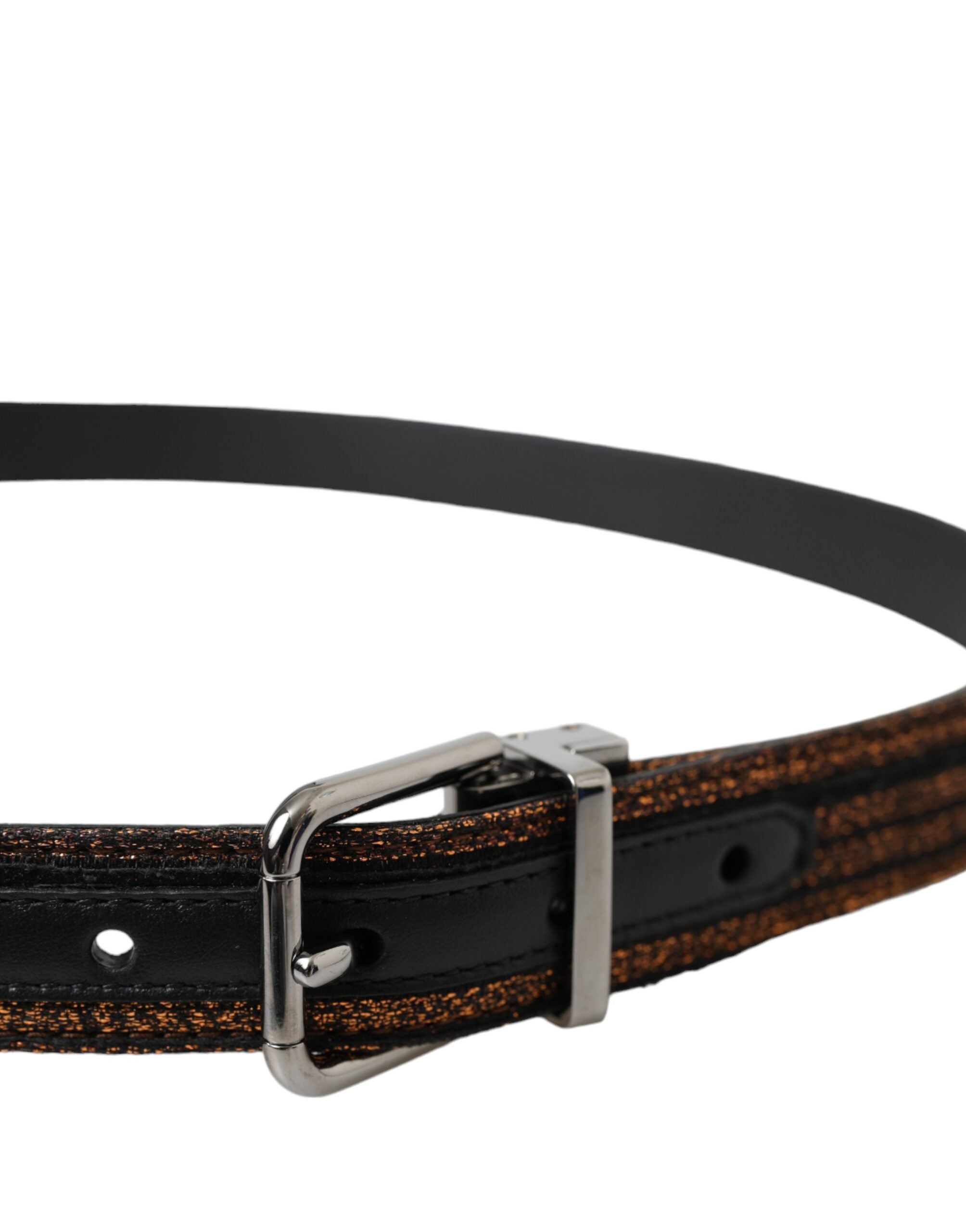 Cinturón de jacquard a rayas dorado de Dolce & Gabbana con hebilla de metal plateado-3