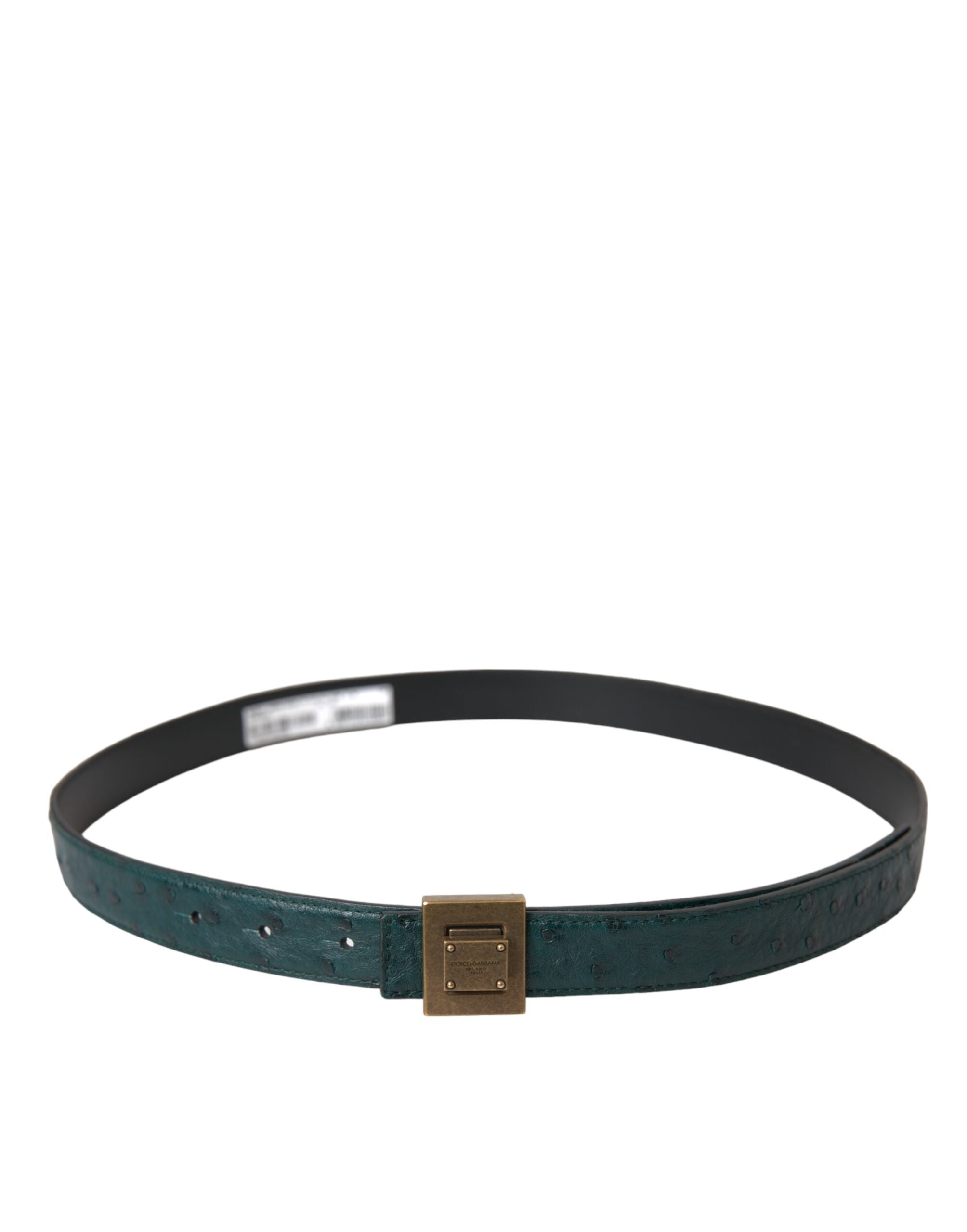 Dolce & Gabbana dark green leather belt with square metal buckle-3