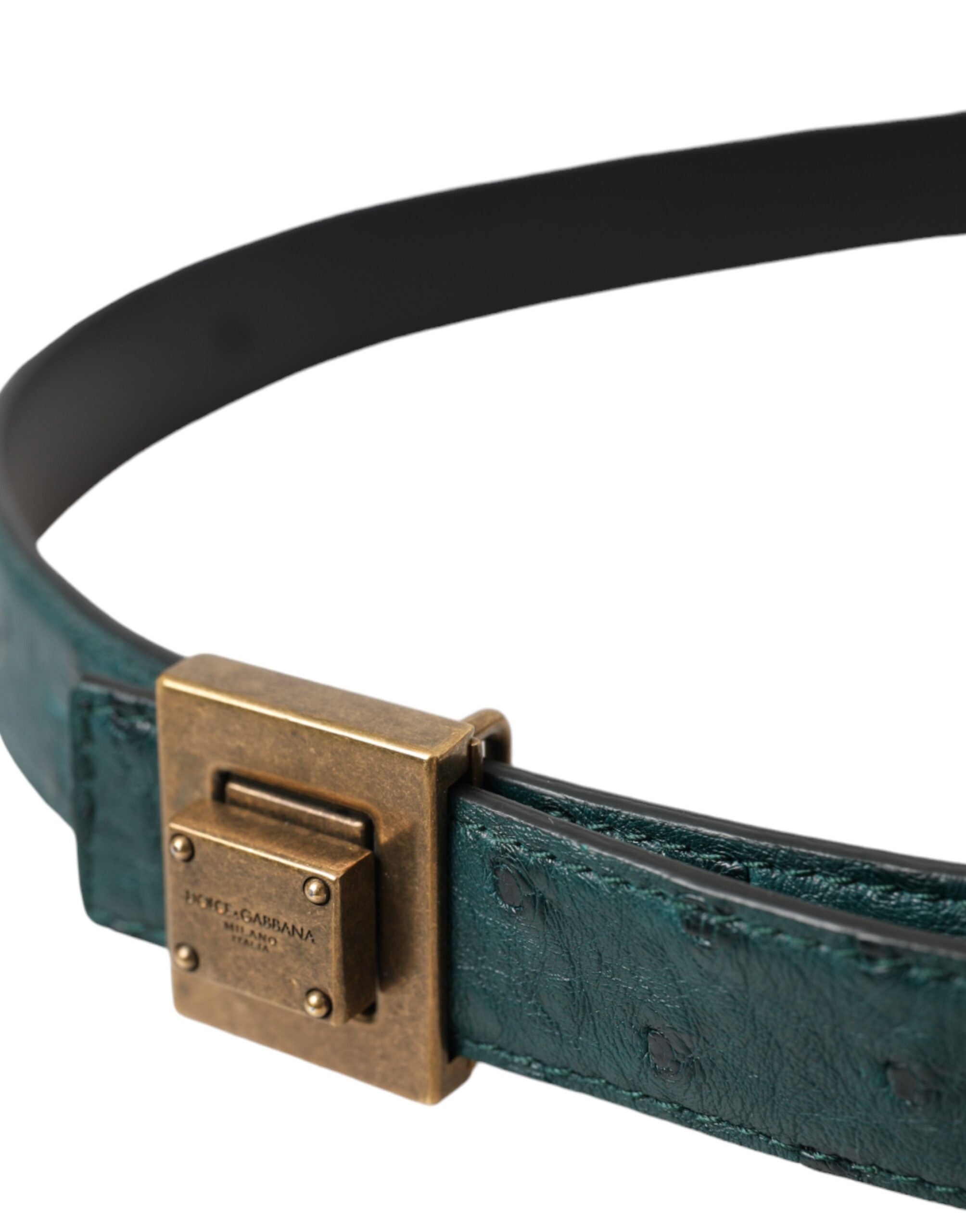 Dolce & Gabbana dark green leather belt with square metal buckle-4