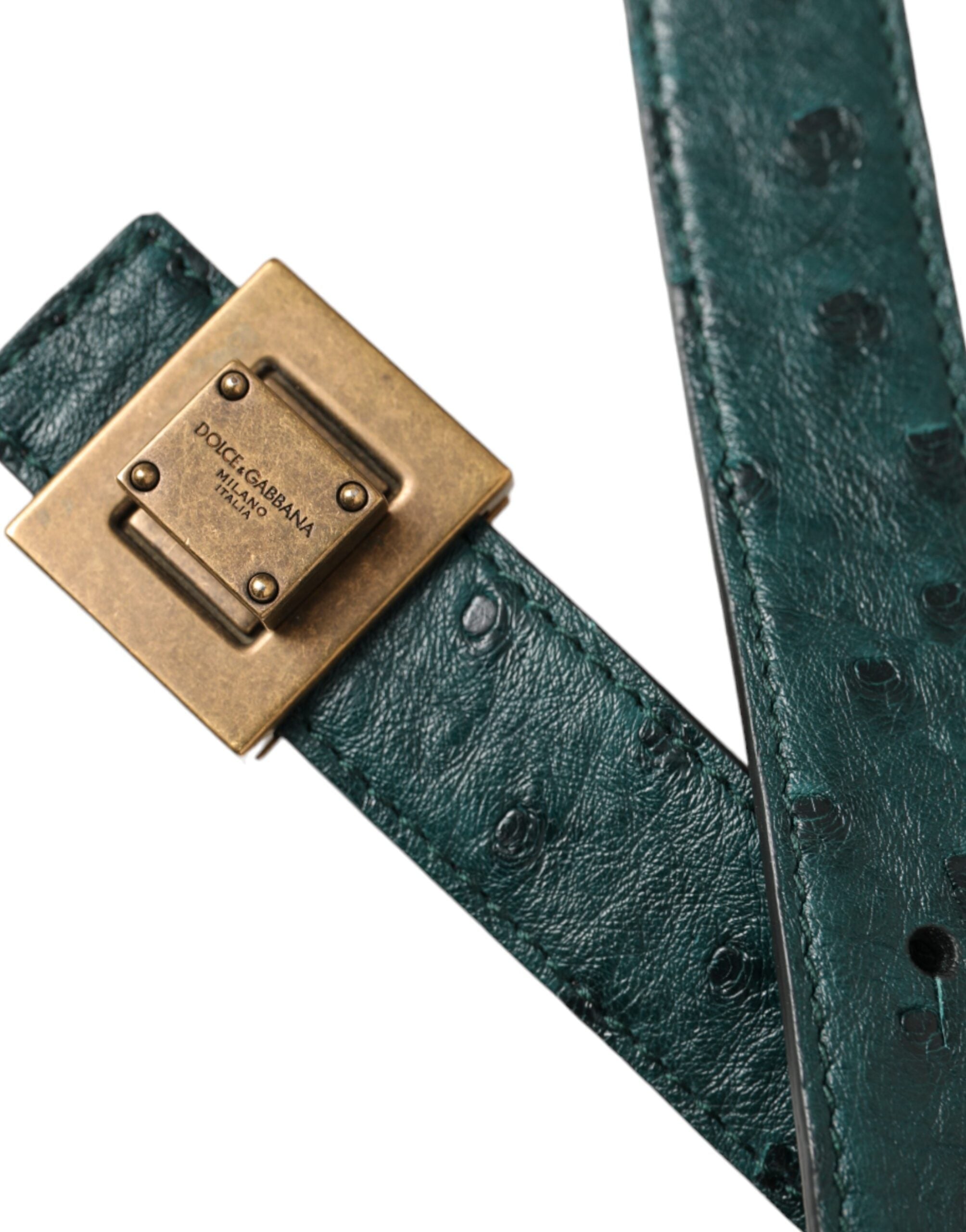 Dolce & Gabbana dark green leather belt with square metal buckle-5