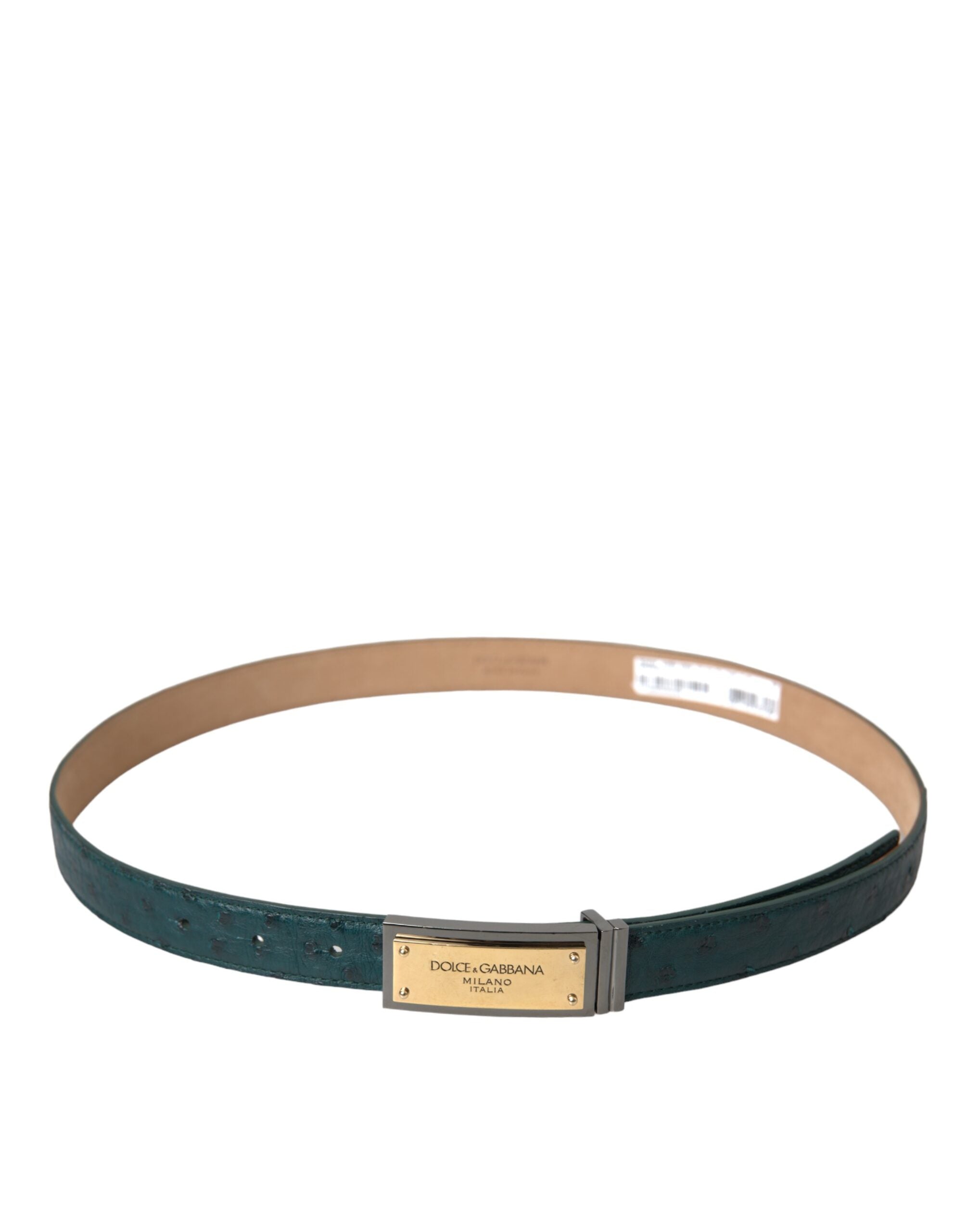 Dolce & Gabbana Grünes Leder Gold Logo Gravierte Schnalle Gürtel-2