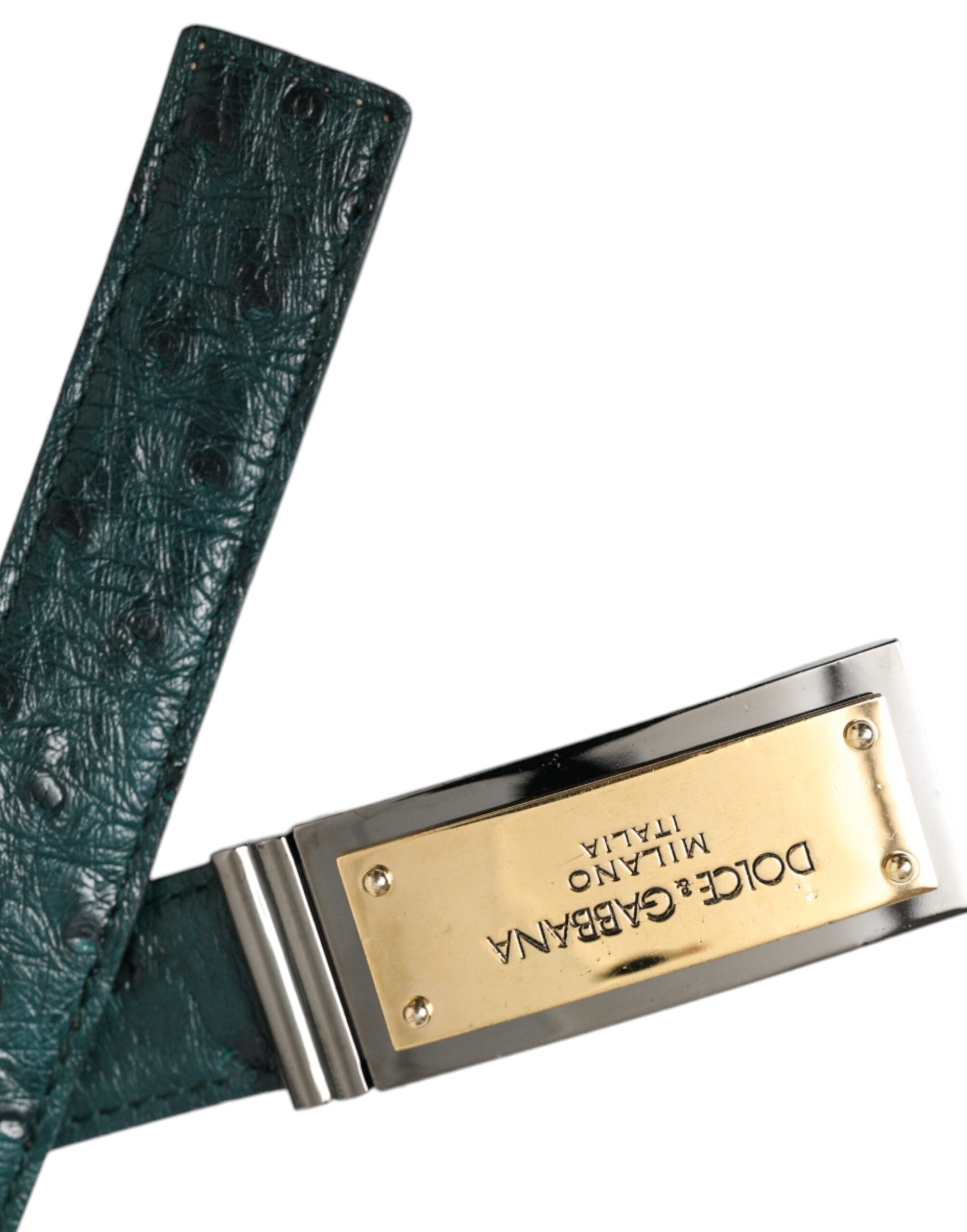 Dolce & Gabbana Grünes Leder Gold Logo Gravierte Schnalle Gürtel-4