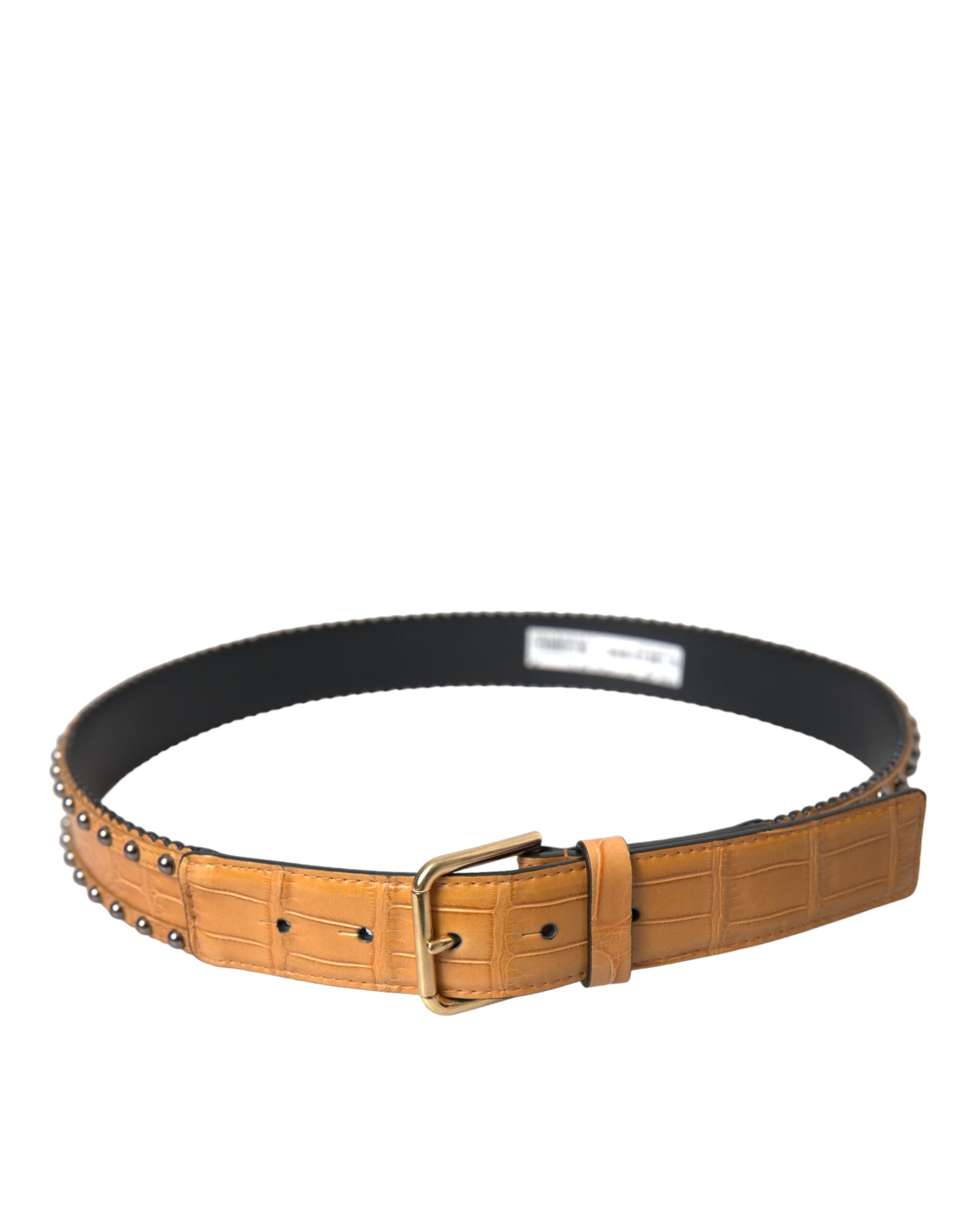 Dolce & Gabbana Beige Alligator Leather Studded Belt with Metal Buckle-2