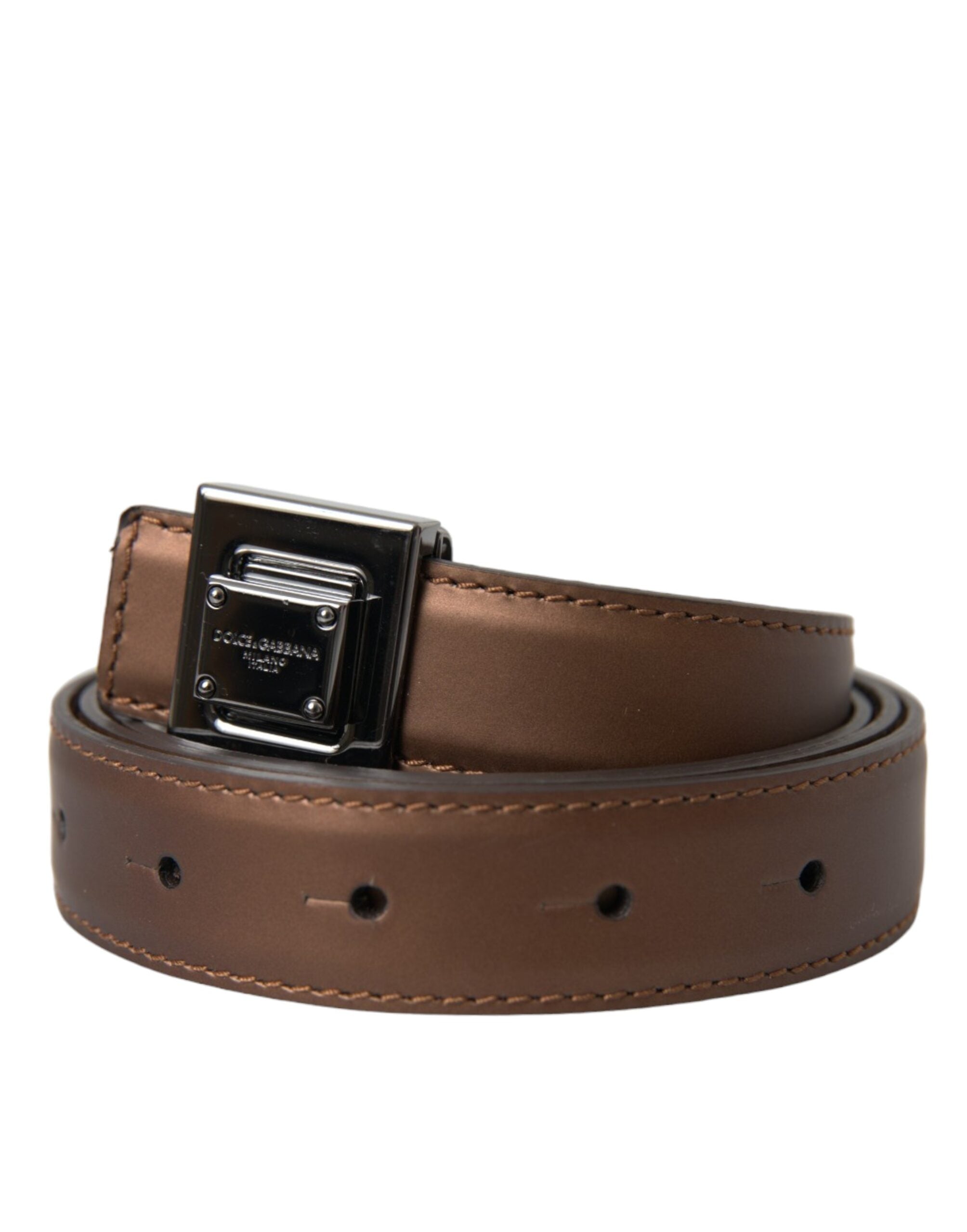 Dolce & Gabbana Bronze Leather Square Metal Buckle Belt-1