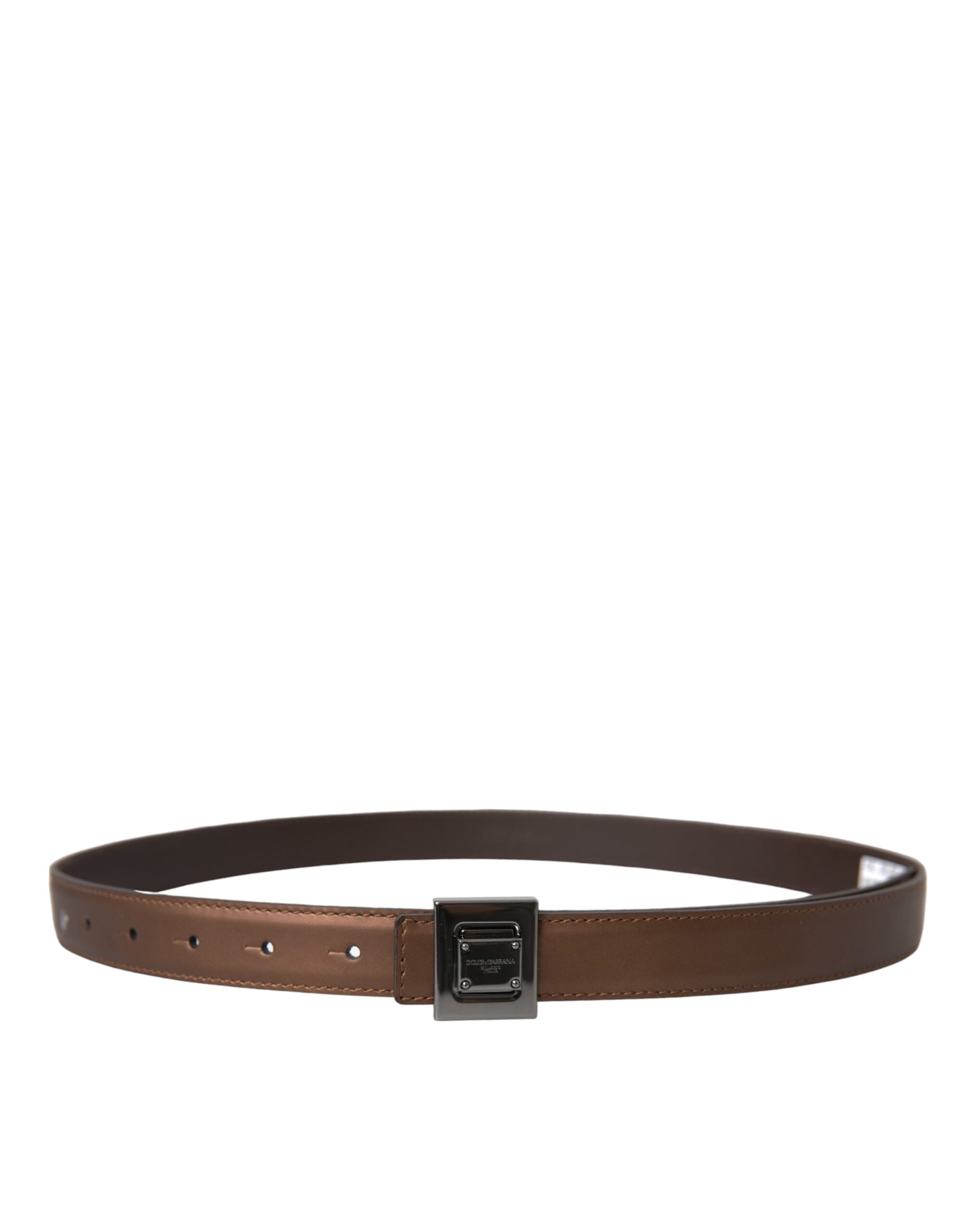 Dolce & Gabbana Bronze Leather Square Metal Buckle Belt-2