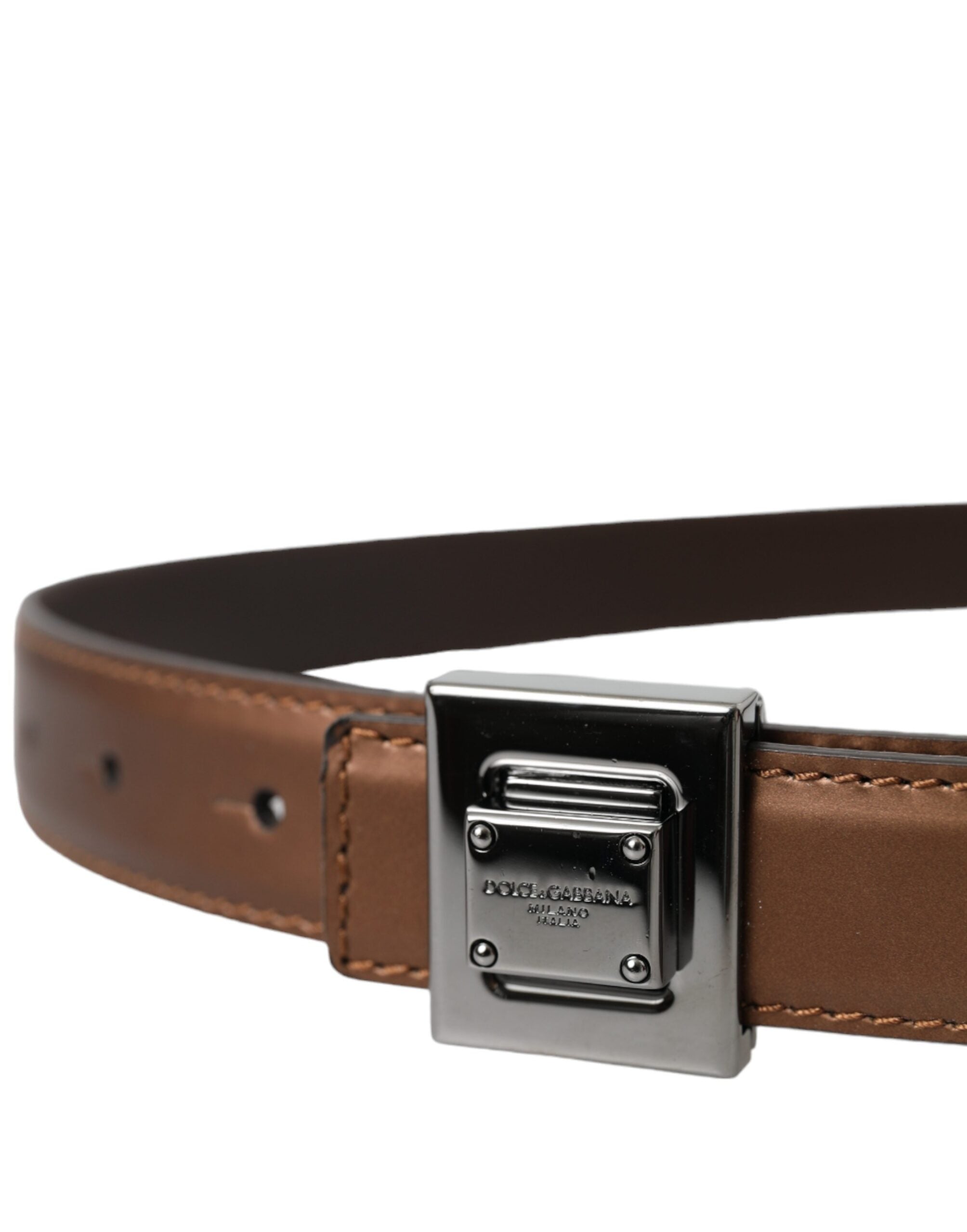 Dolce & Gabbana Bronze Leather Square Metal Buckle Belt-3