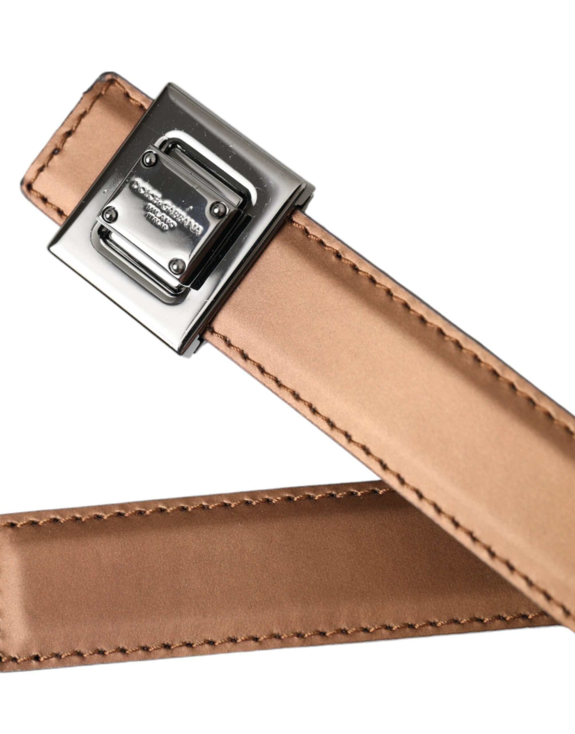 Dolce & Gabbana Bronze Leather Square Metal Buckle Belt-4