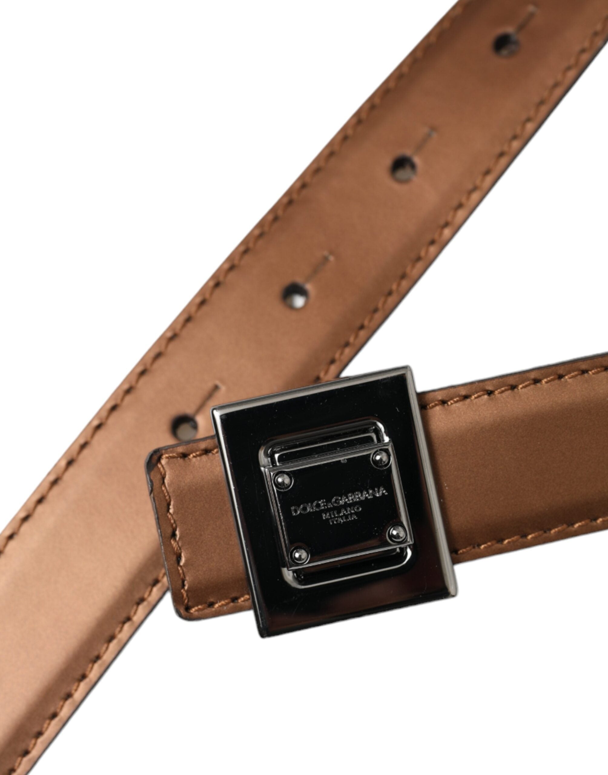 Dolce & Gabbana Bronze Leather Square Metal Buckle Belt-5