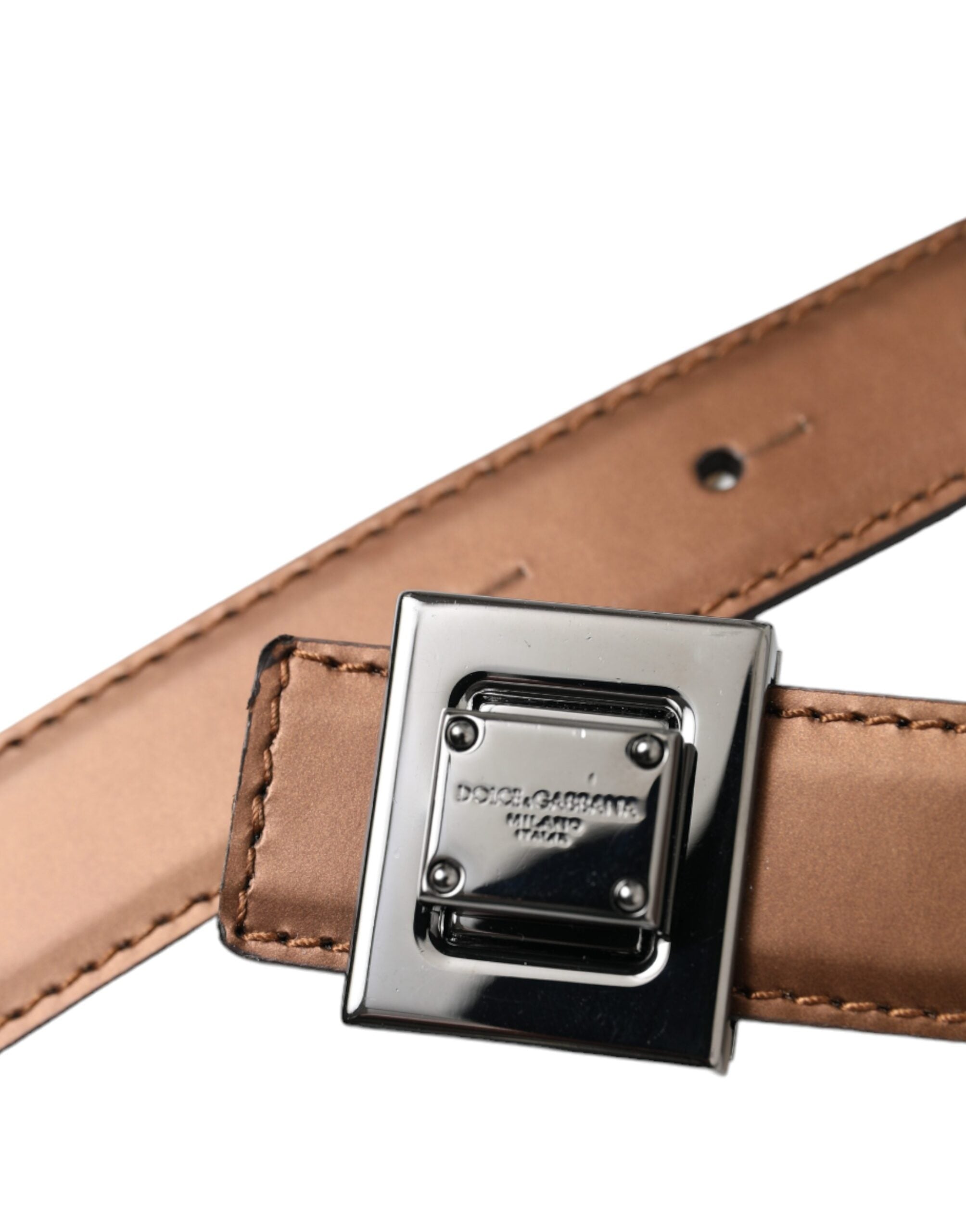 Dolce & Gabbana Bronze Leather Square Metal Buckle Belt-6