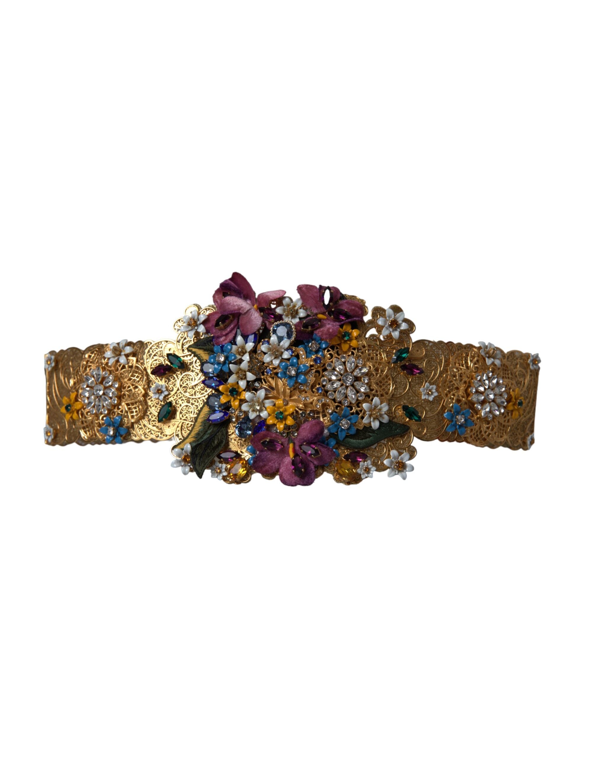 Dolce & Gabbana Mehrfarbiger breiter Gürtel mit floralem Kristall und Verzierungen-2