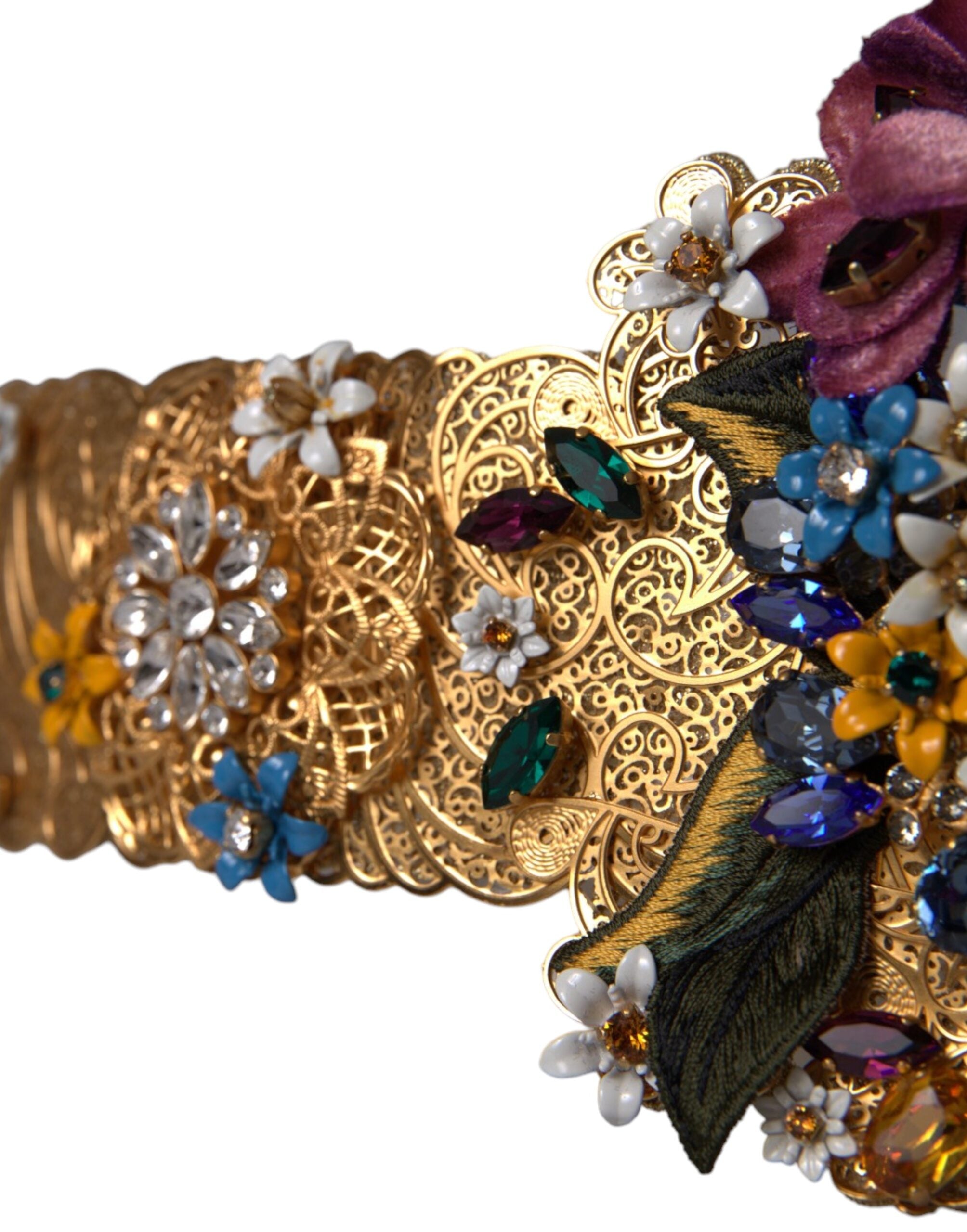 Dolce & Gabbana Mehrfarbiger breiter Gürtel mit floralem Kristall und Verzierungen-3
