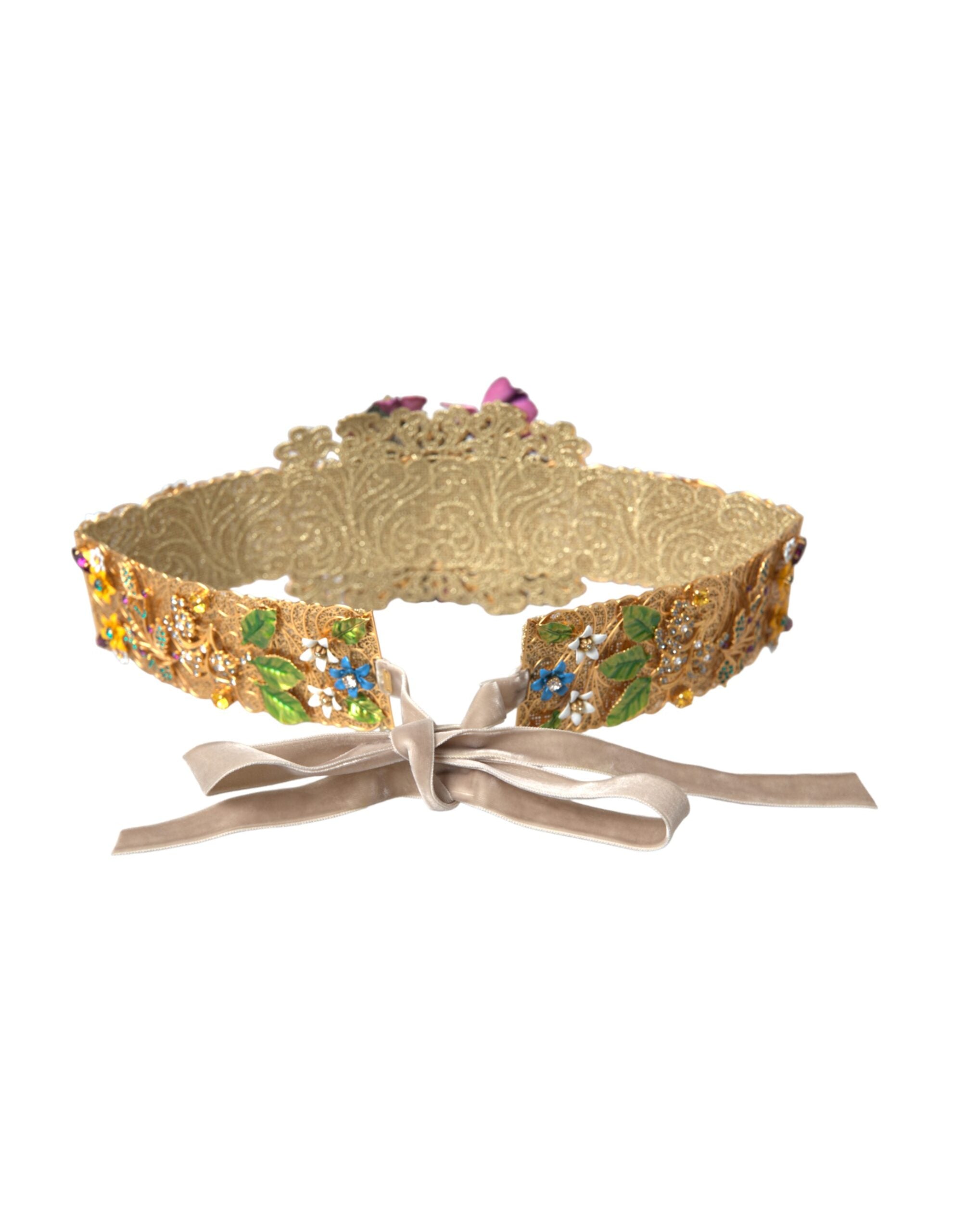 Dolce & Gabbana Mehrfarbiger breiter Gürtel mit floralem Kristall und Verzierungen-4
