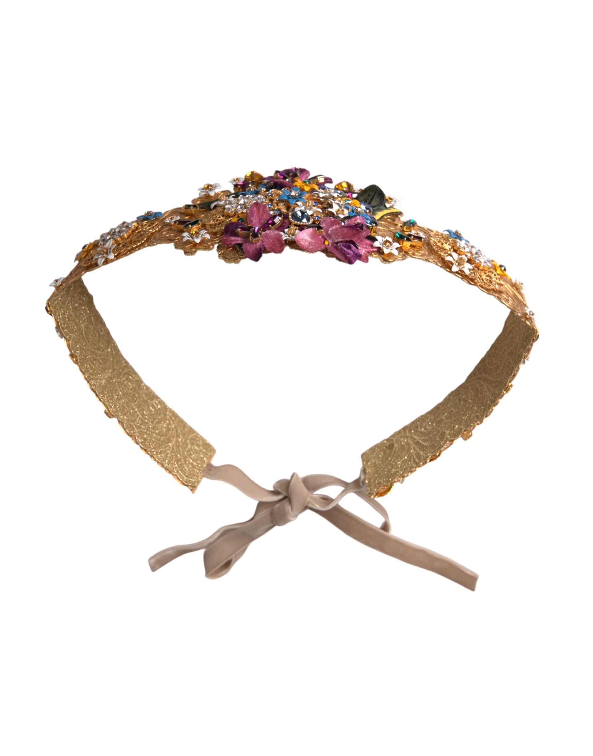Dolce & Gabbana Mehrfarbiger breiter Gürtel mit floralem Kristall und Verzierungen-5