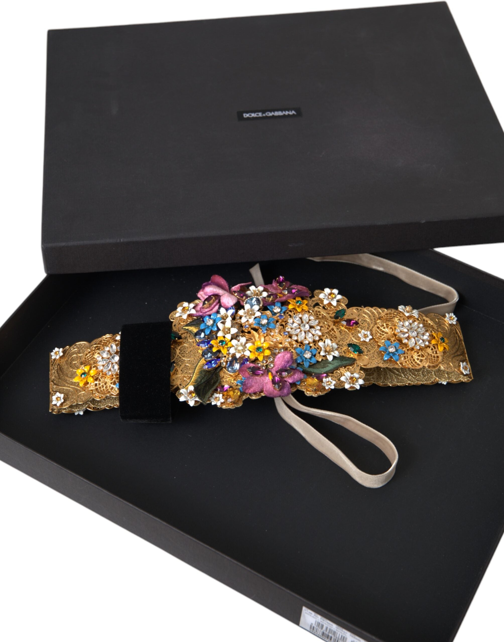 Dolce & Gabbana Mehrfarbiger breiter Gürtel mit floralem Kristall und Verzierungen-6