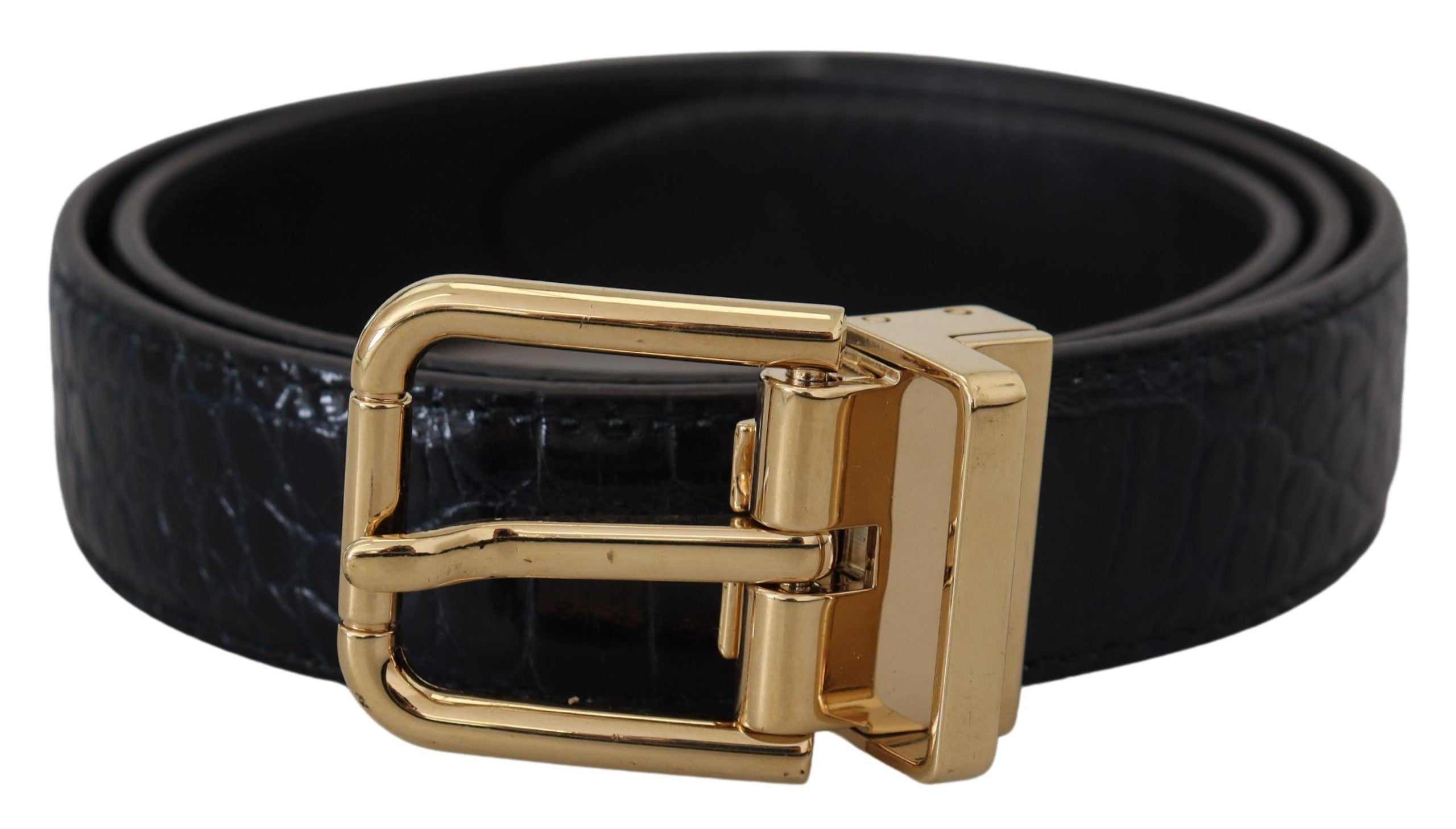 Dolce & Gabbana Black Exotic Leather Belt with Gold Metal Buckle-2