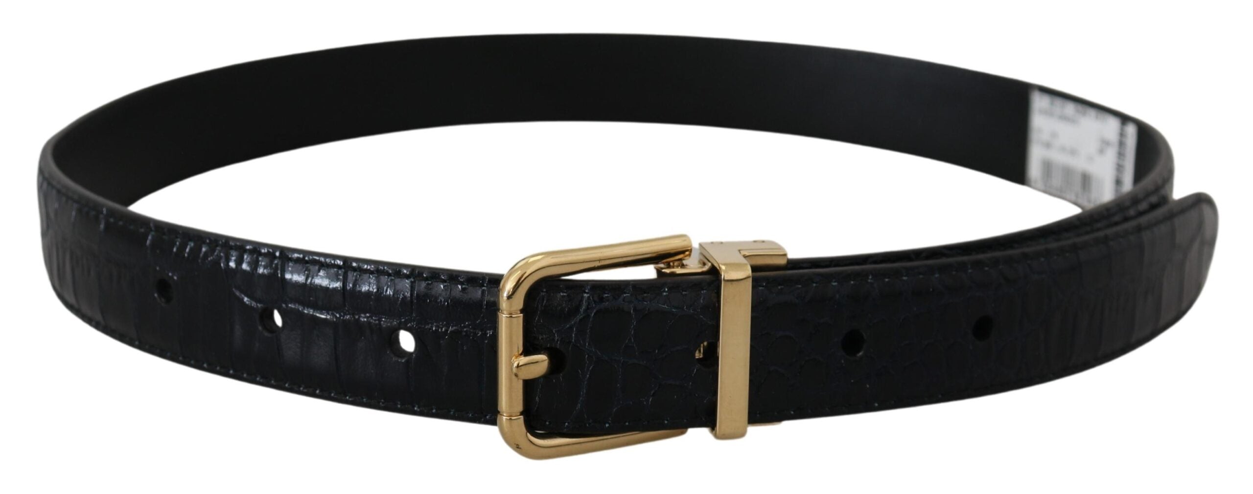 Dolce & Gabbana Black Exotic Leather Belt with Gold Metal Buckle-3