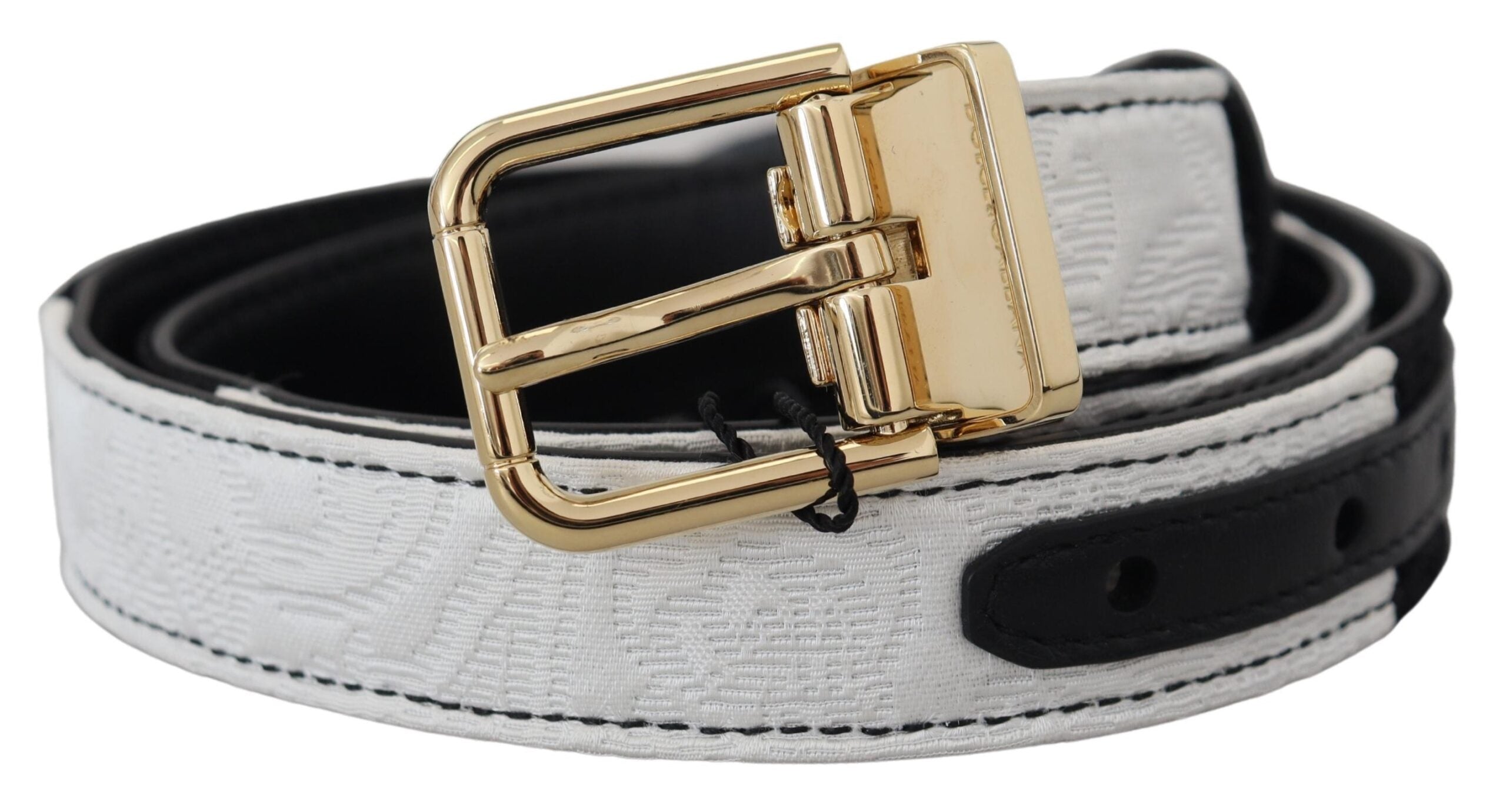 Dolce & Gabbana Weiß Schwarz Patchwork Gold Metallschnalle Gürtel-1