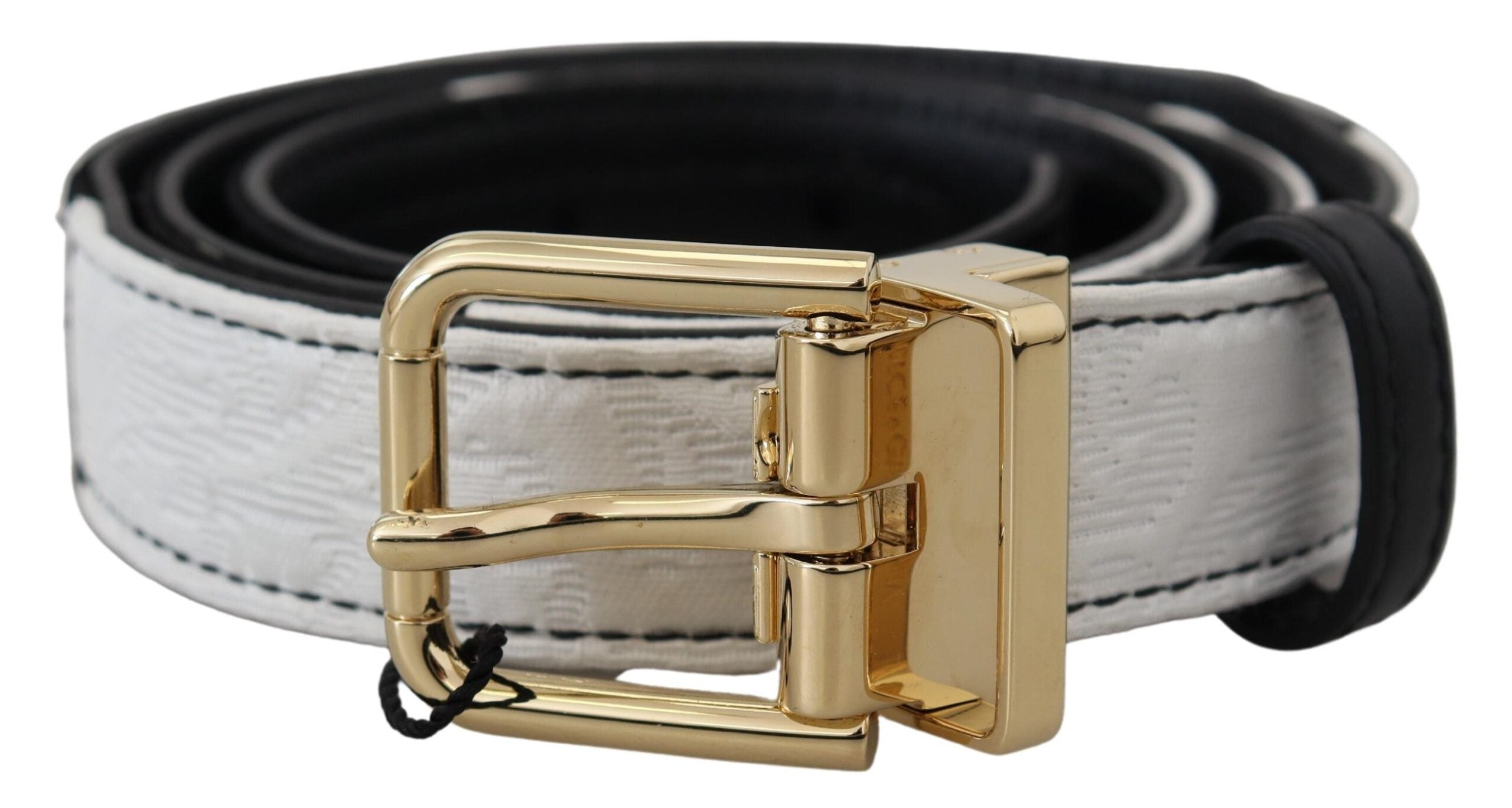 Dolce & Gabbana Weiß Schwarz Patchwork Gold Metallschnalle Gürtel-2
