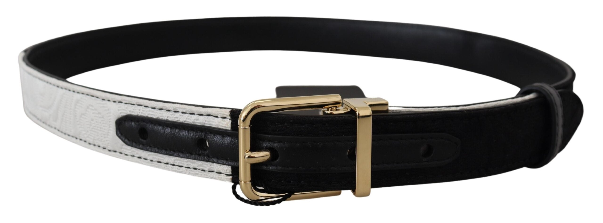 Dolce & Gabbana Weiß Schwarz Patchwork Gold Metallschnalle Gürtel-3
