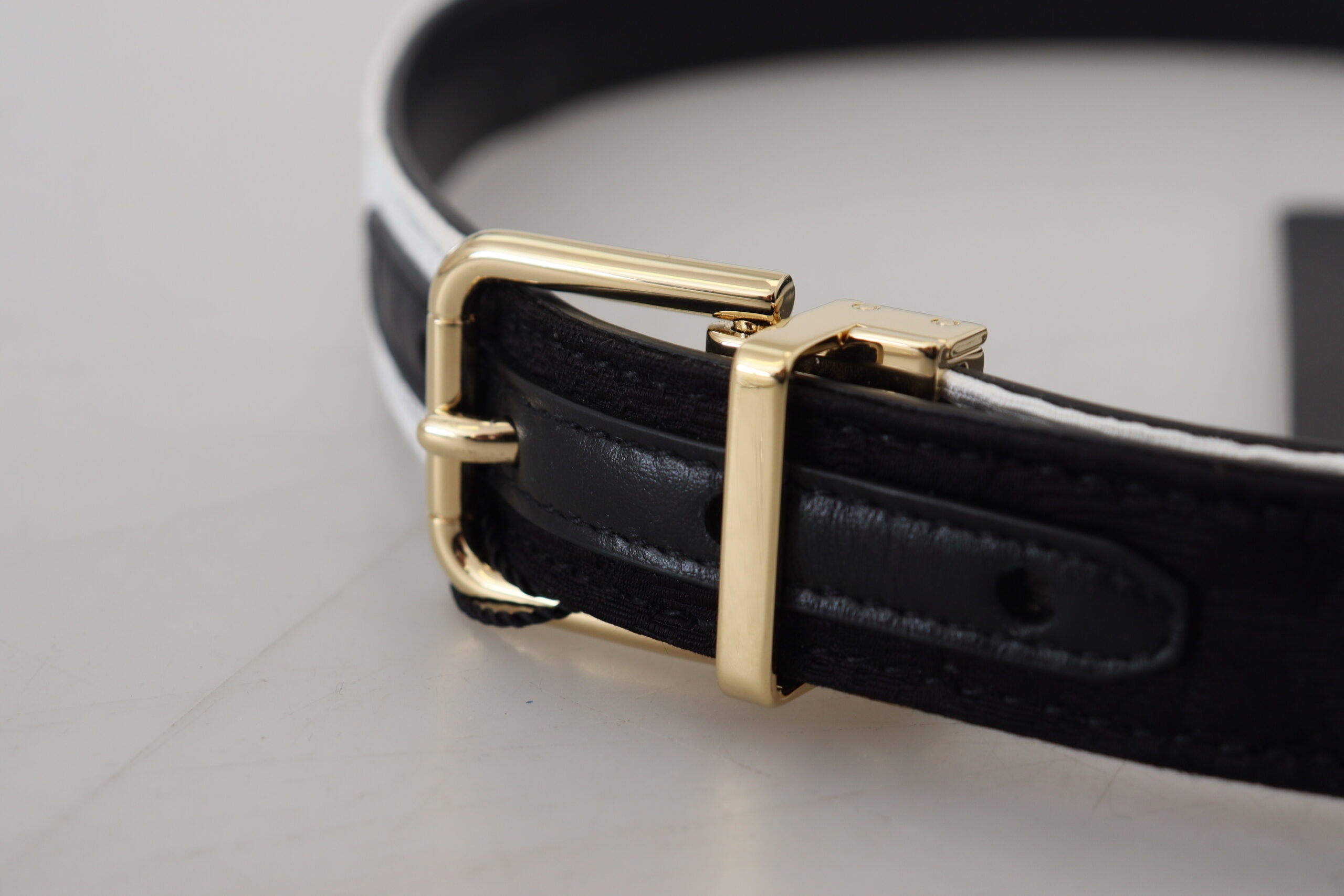 Dolce & Gabbana Weiß Schwarz Patchwork Gold Metallschnalle Gürtel-4