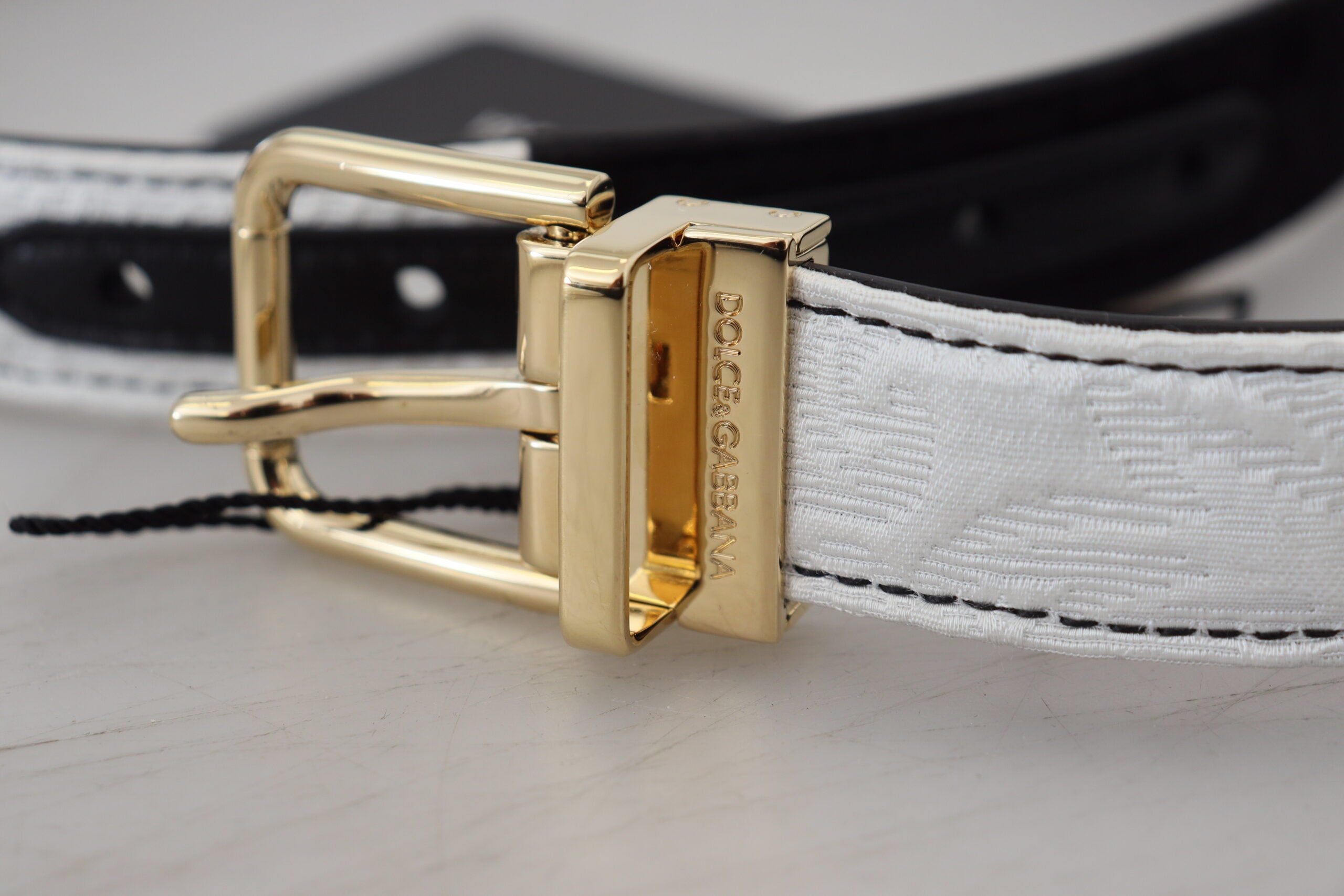 Dolce & Gabbana Weiß Schwarz Patchwork Gold Metallschnalle Gürtel-6