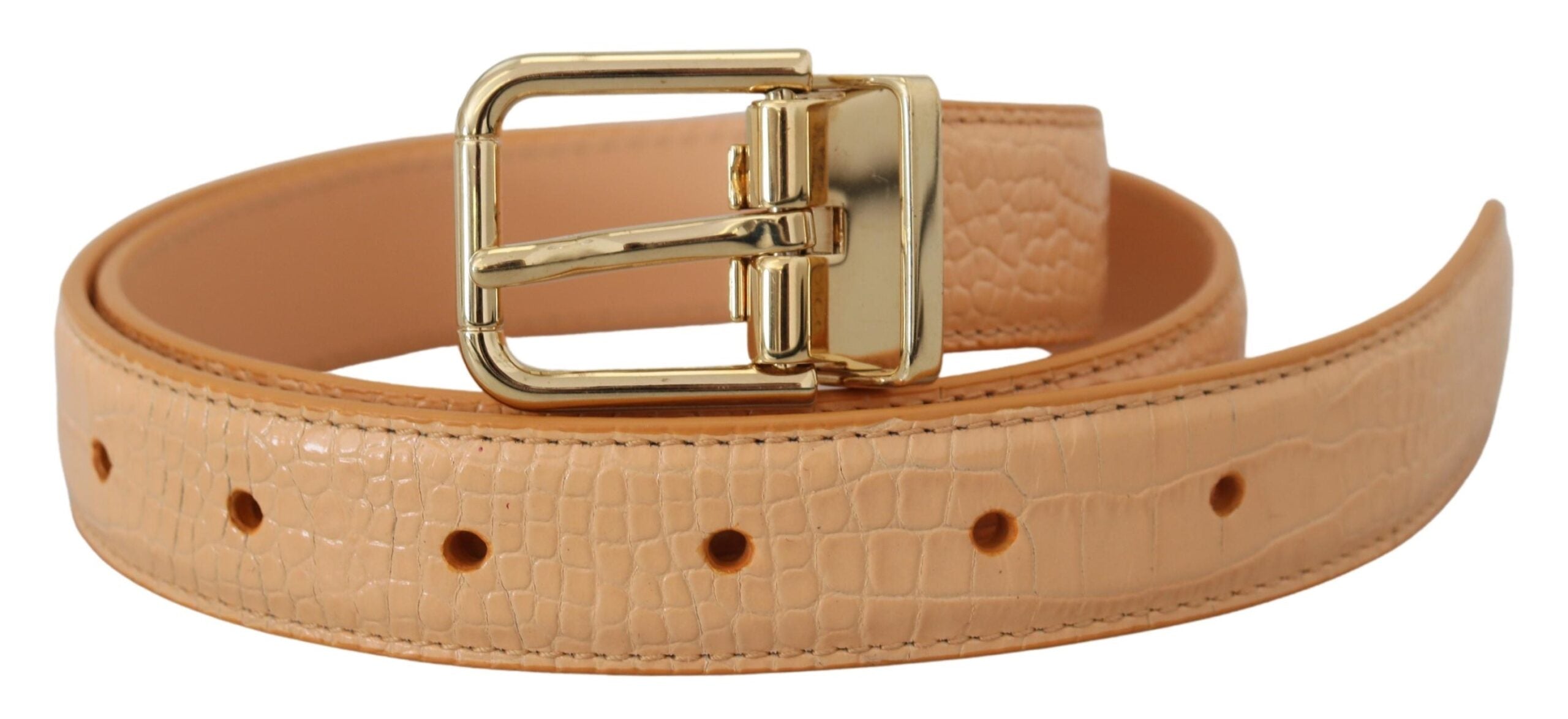 Cinturón de piel exótica beige con hebilla de metal dorado de Dolce & Gabbana-1
