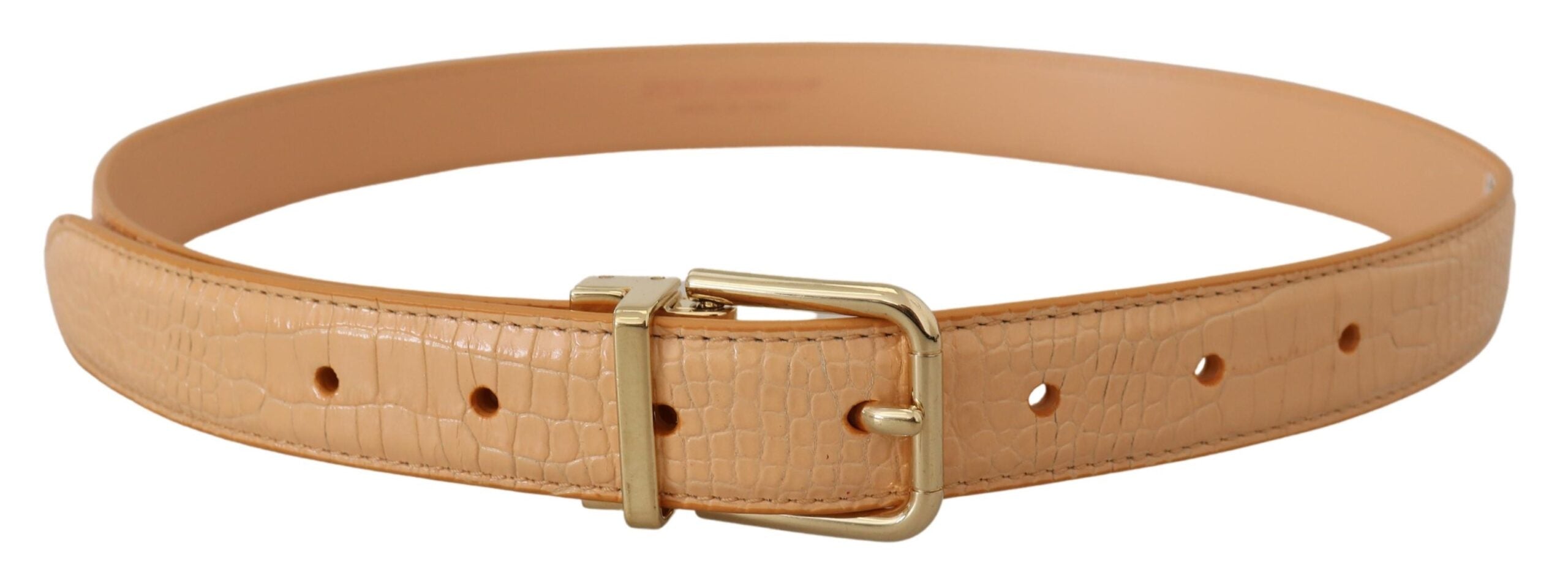 Cinturón de piel exótica beige con hebilla de metal dorado de Dolce & Gabbana-3