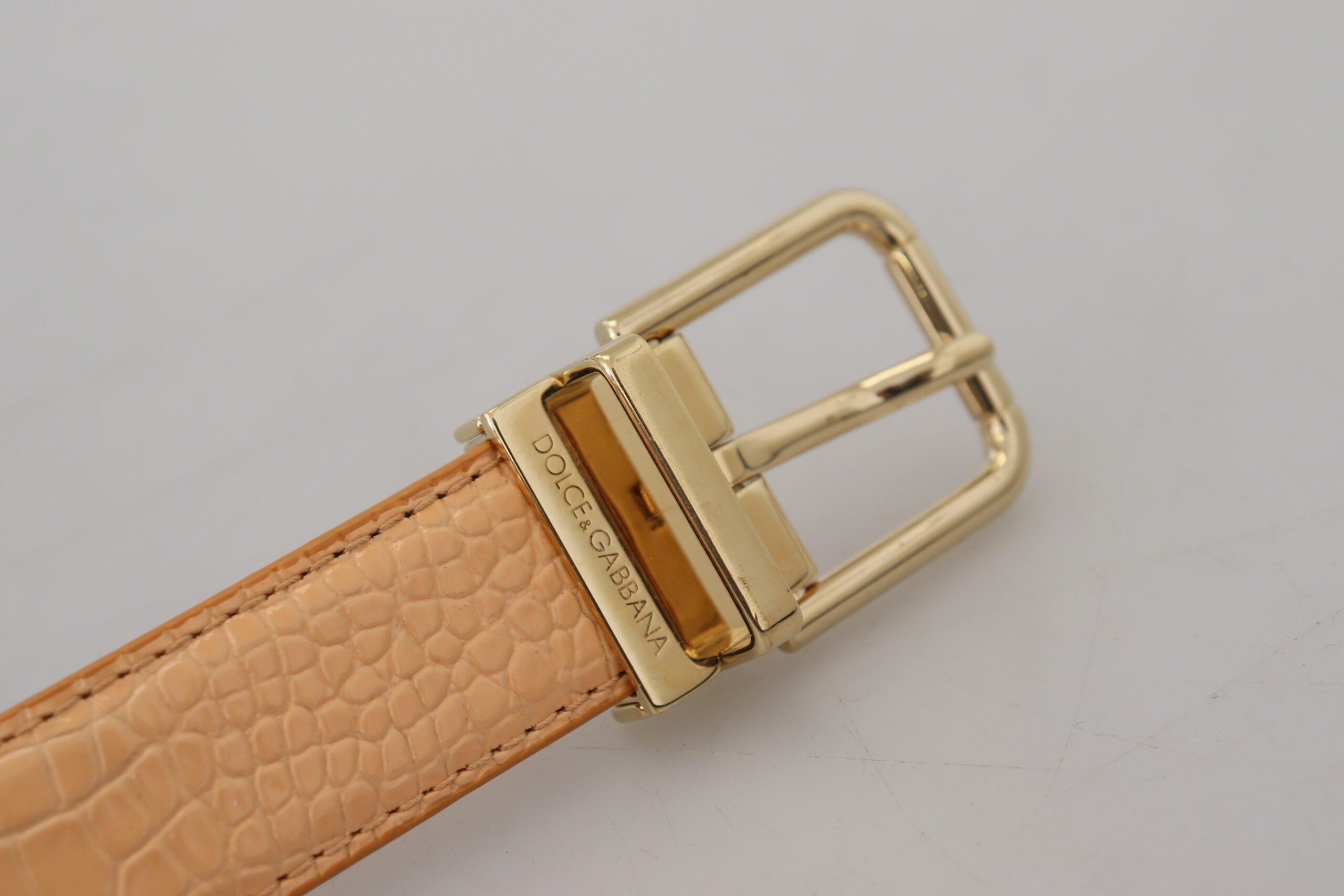 Cinturón de piel exótica beige con hebilla de metal dorado de Dolce & Gabbana-7