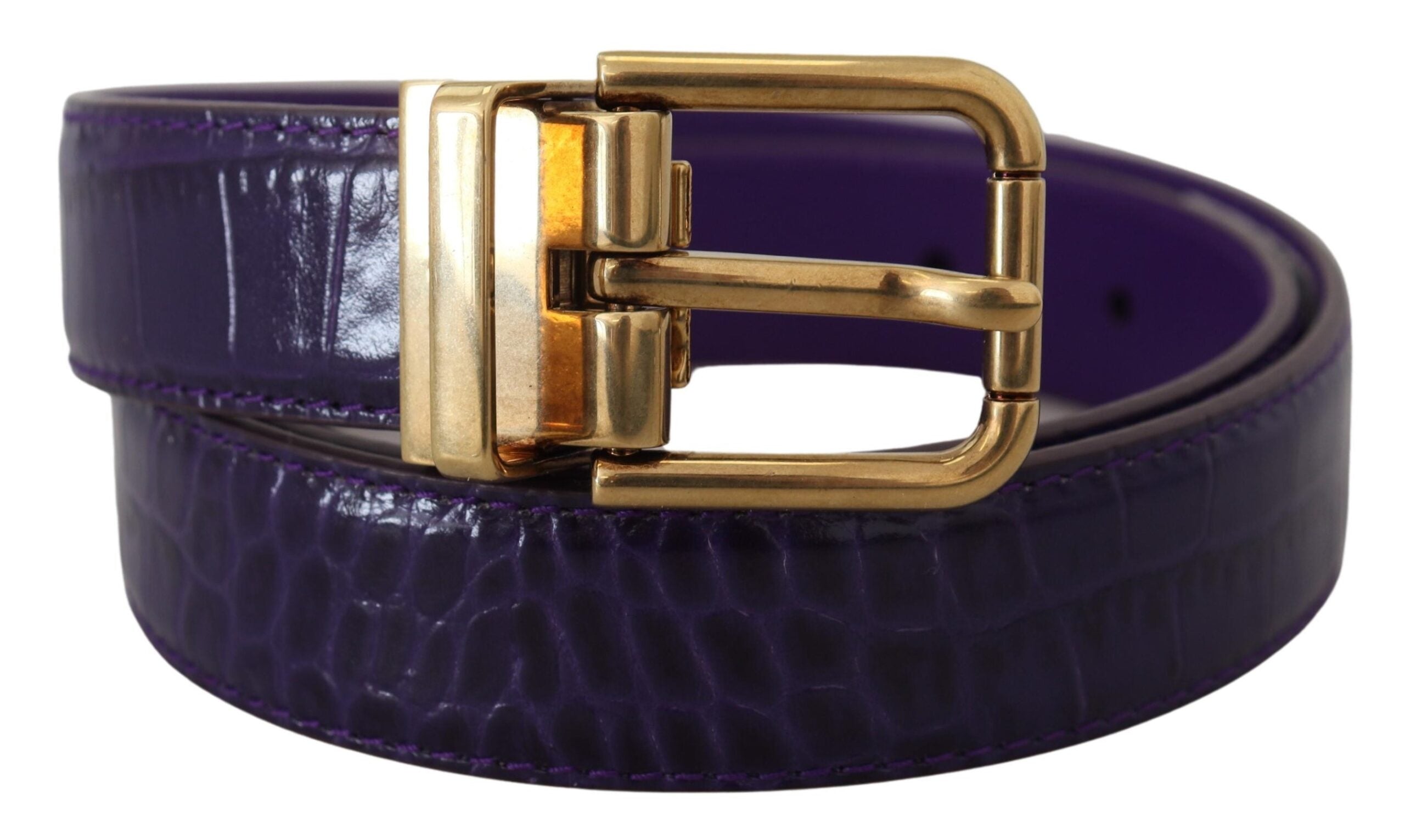 Dolce & Gabbana Lila Exotic Leather Gold Metal Buckle Belt-3