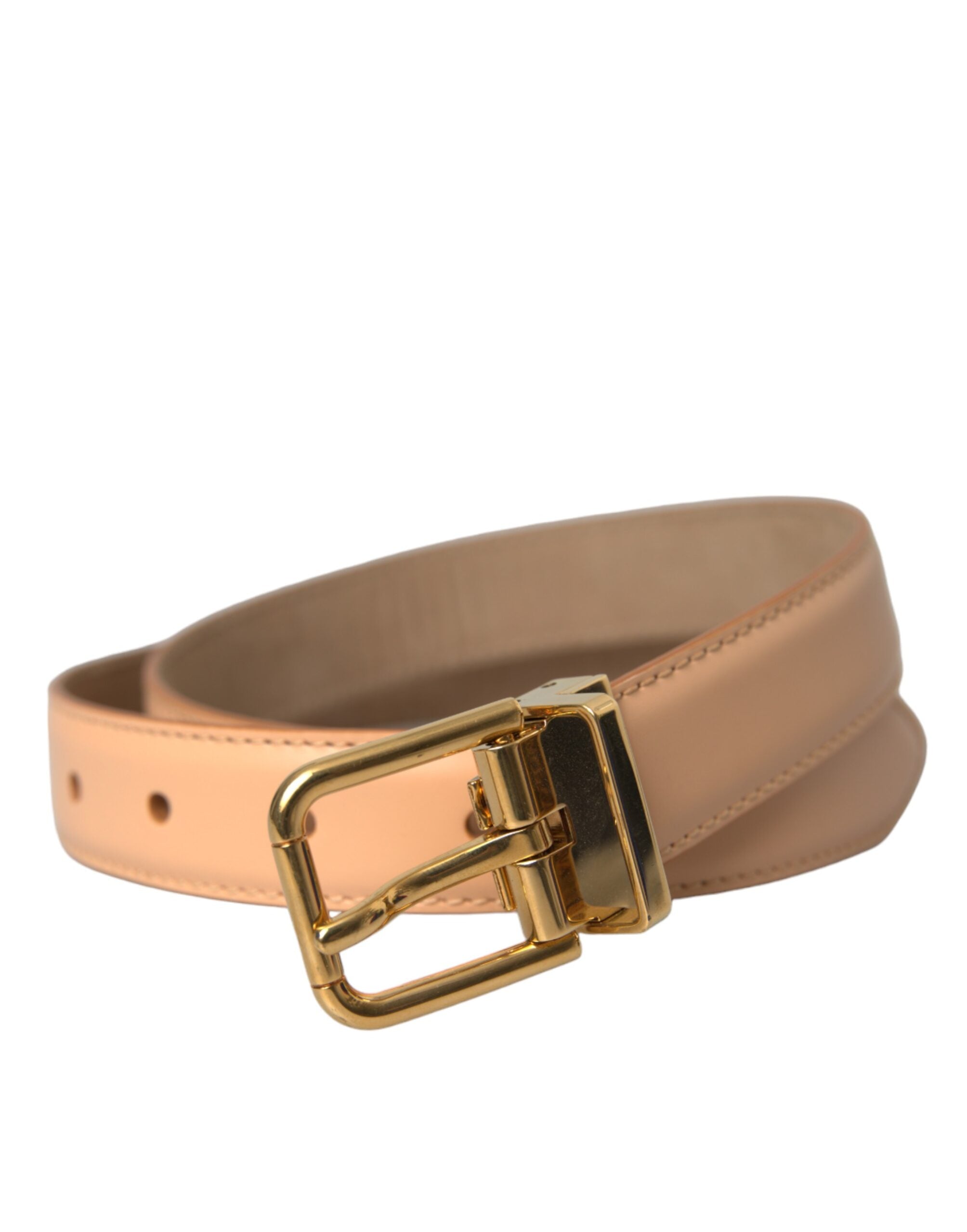 Dolce & Gabbana beige calfskin leather belt with gold metal buckle-1