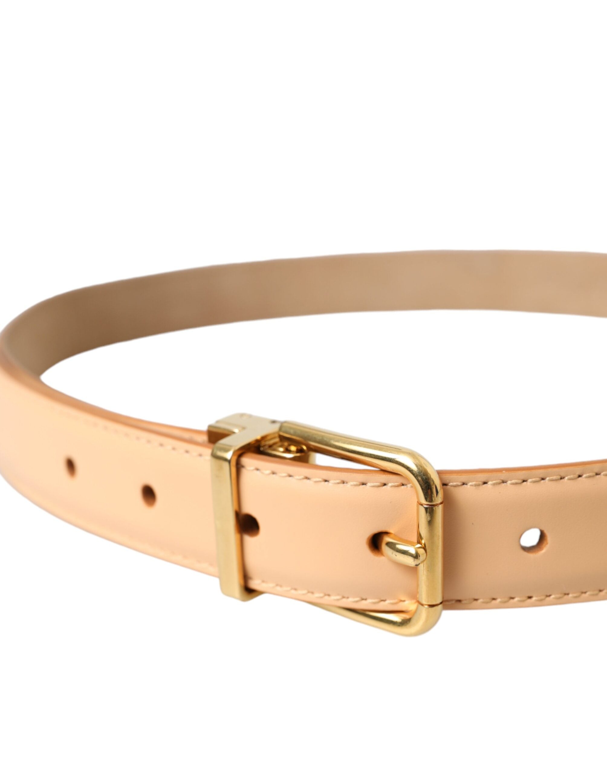Dolce & Gabbana beige calfskin leather belt with gold metal buckle-3